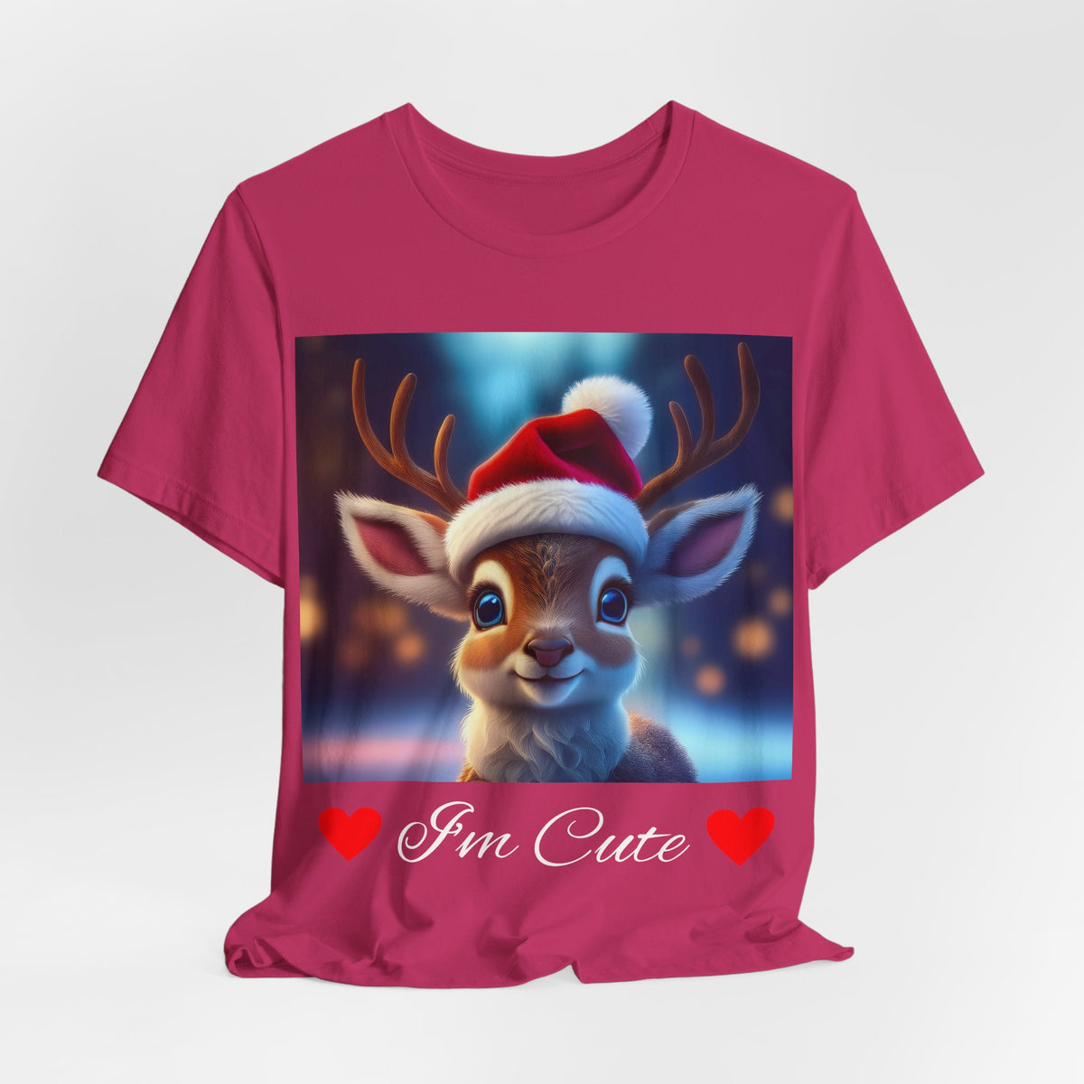 Cute Reindeer Santa Hat T-Shirt — Christmas Kids & Family Holiday Tee