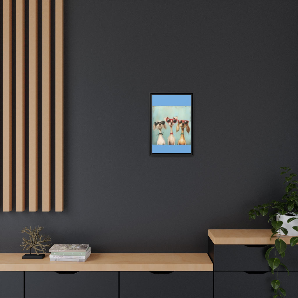Framed Matte Canvas — Three Cool Dogs in Sunglasses Wall Art