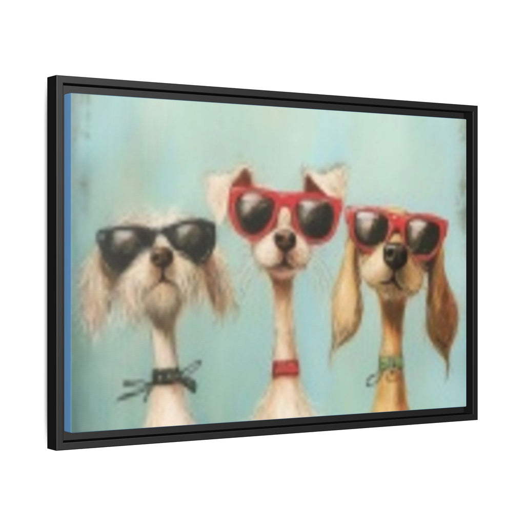Framed Matte Canvas — Three Cool Dogs in Sunglasses Wall Art