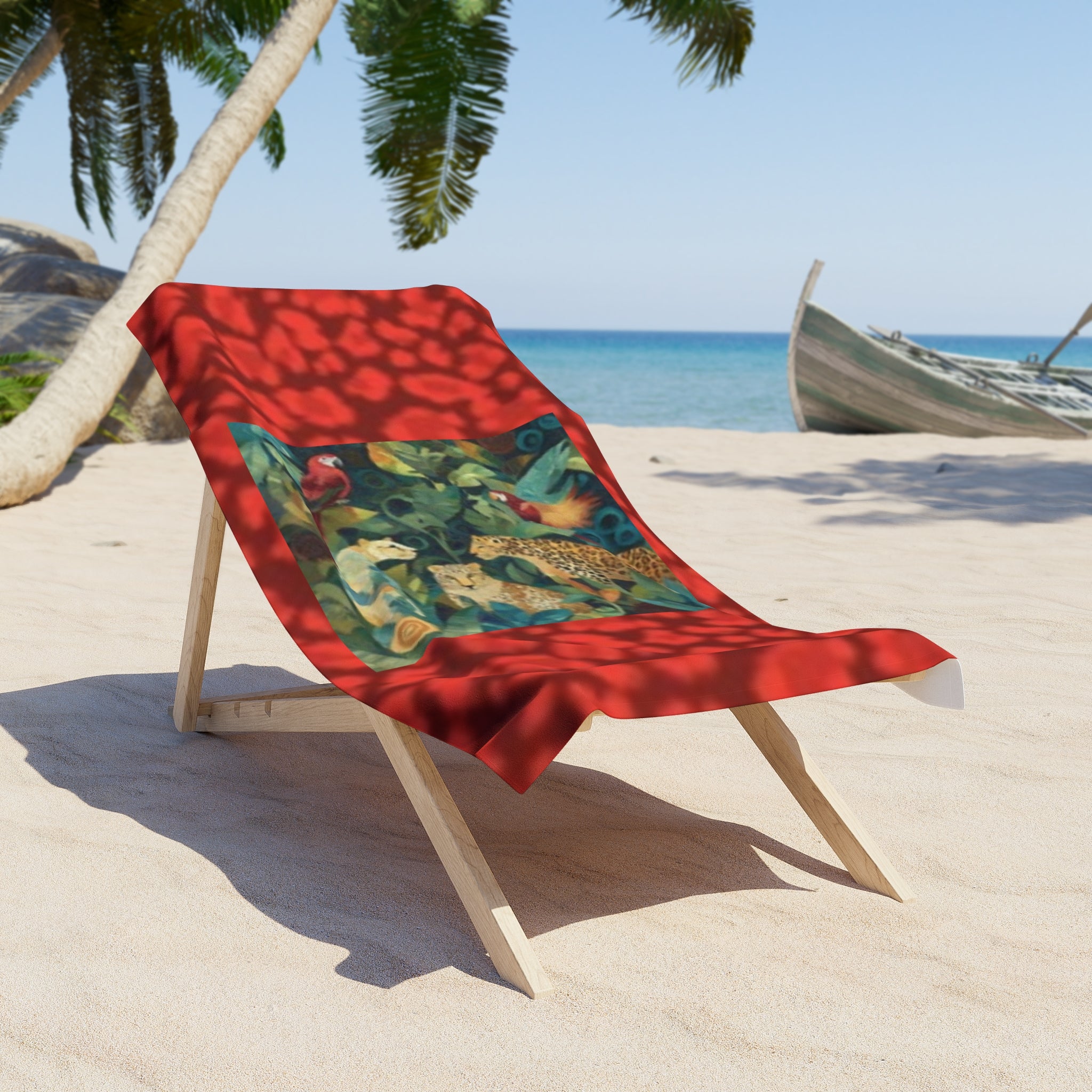 Tropical Jungle Beach Towel – Parrot & Leopard Leaf Print