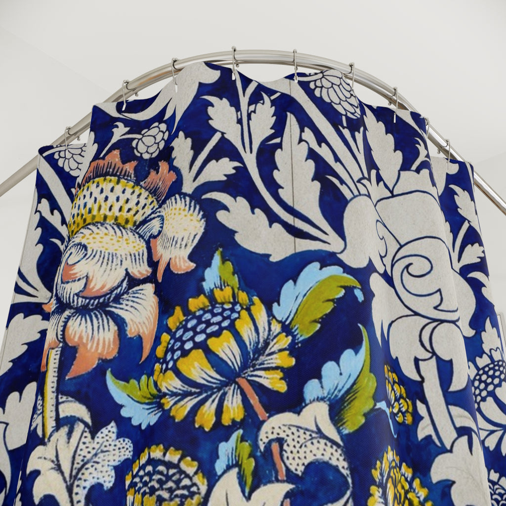 Floral Navy William Morris-Inspired Shower Curtain