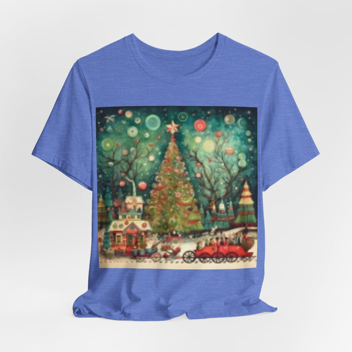 Christmas Tree Vintage Scene Tee — Holiday Village Carriage Design