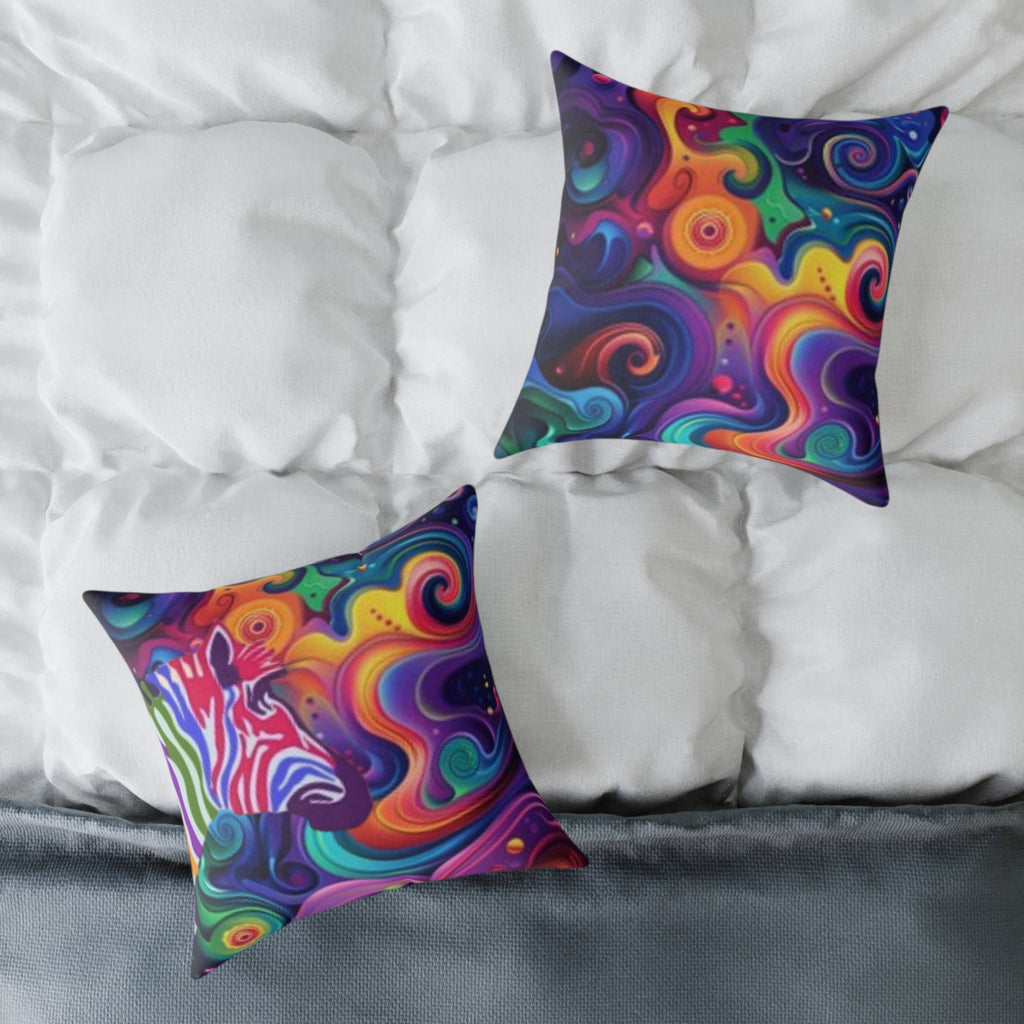 Psychedelic Zebra Swirl Square Throw Pillow