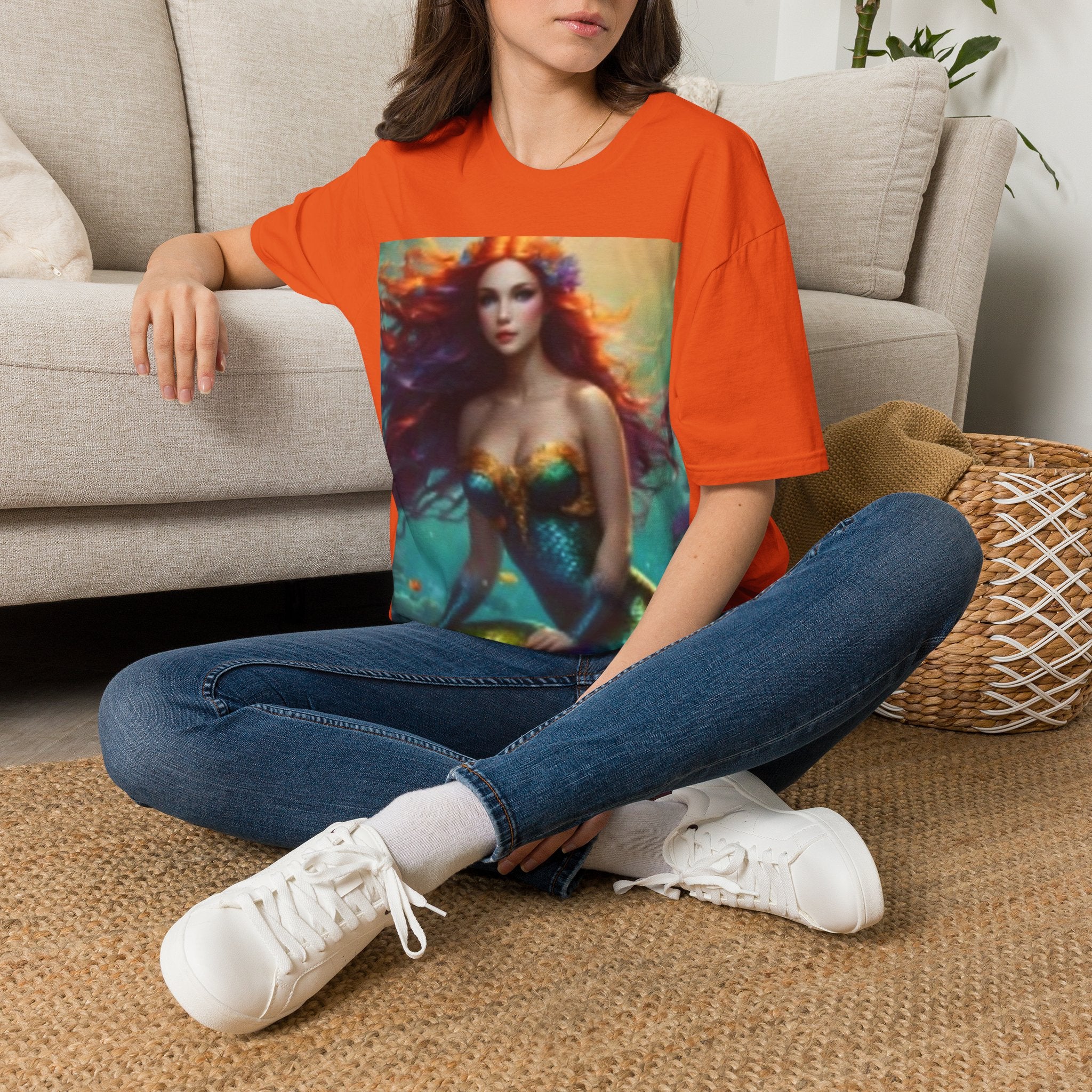 Mermaid Portrait T-Shirt — Artistic Red-Headed Siren Graphic Tee