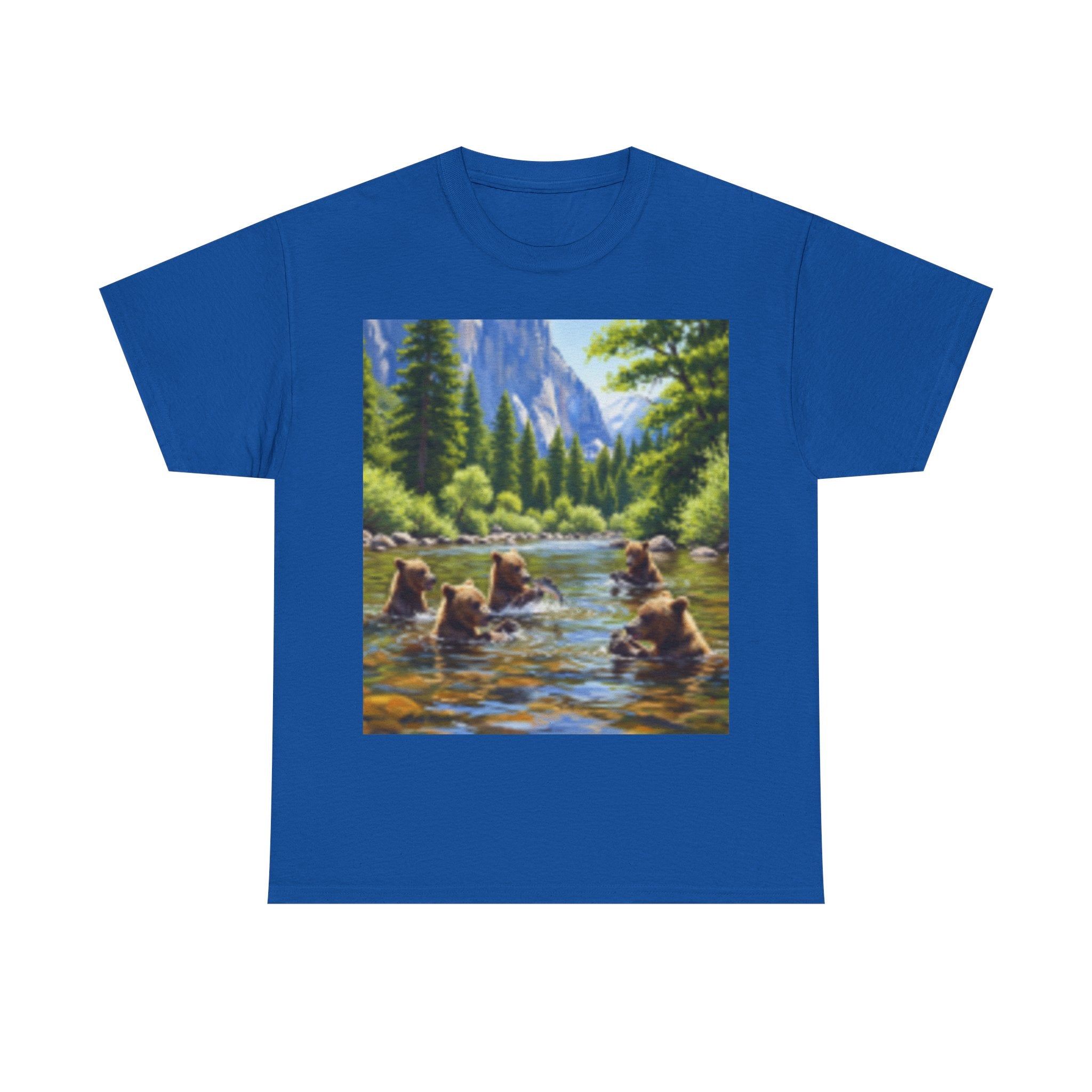 Nature Scene T-shirt— Five Bears in  River & Sunset Landscape T-Shirt
