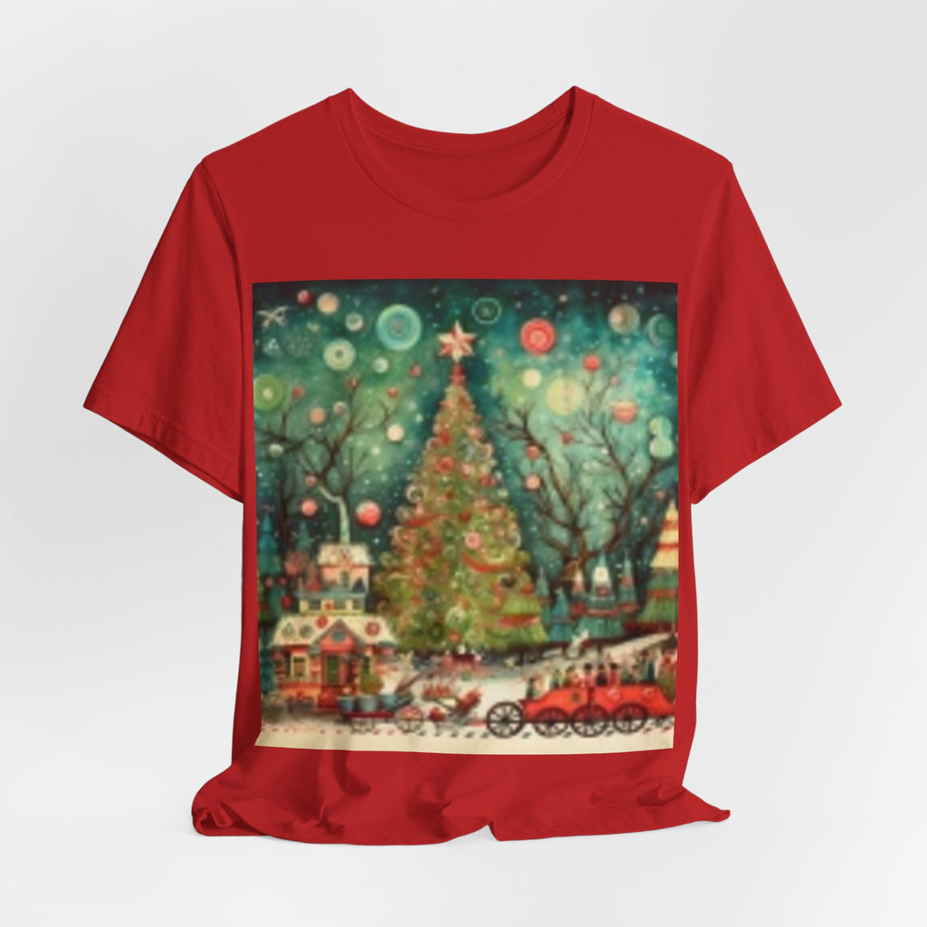 Vintage Christmas Tree Tee — Holiday Village Scenic T‑Shirt