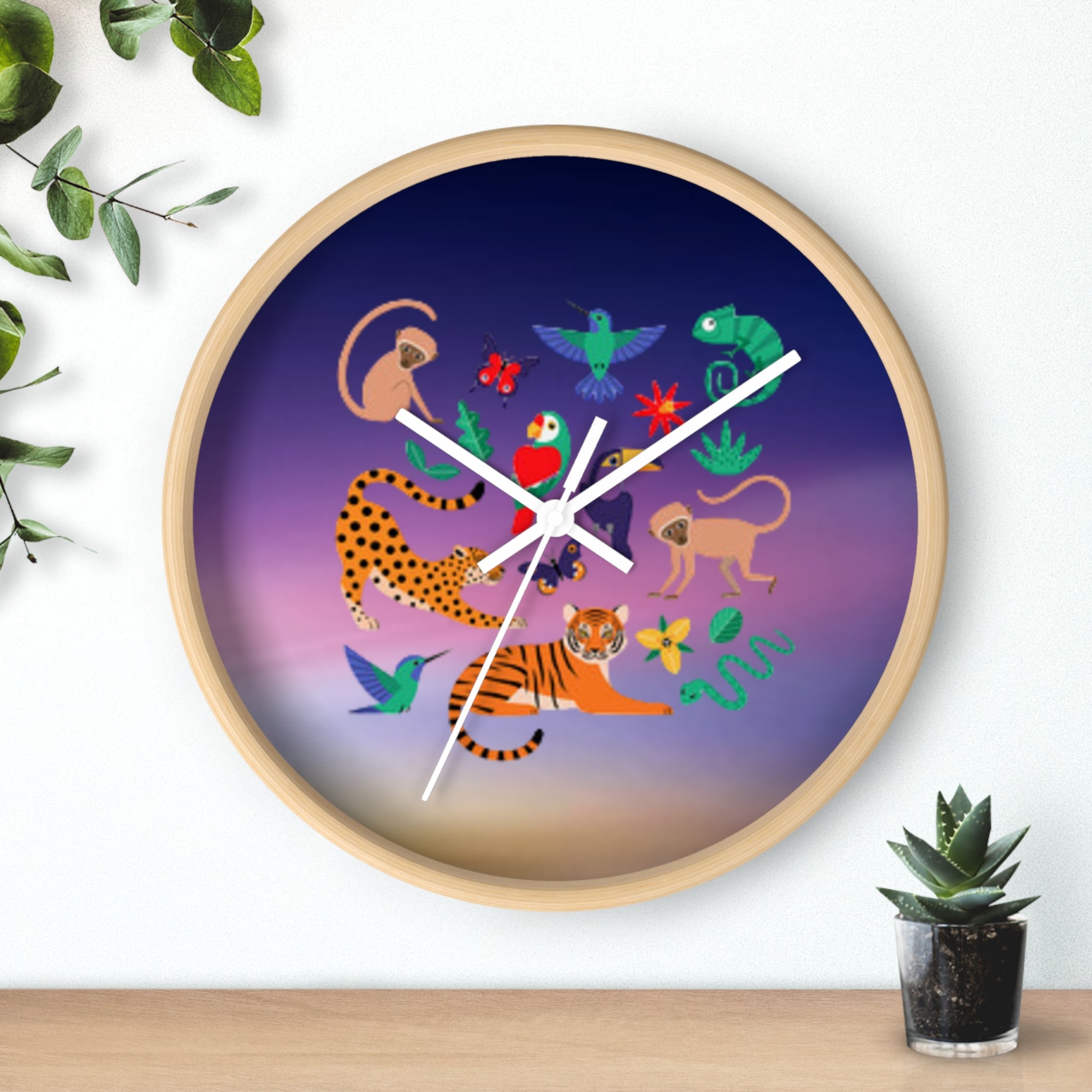 Jungle Friends Wall Clock — Colorful Tropical Animal Decorative Clock