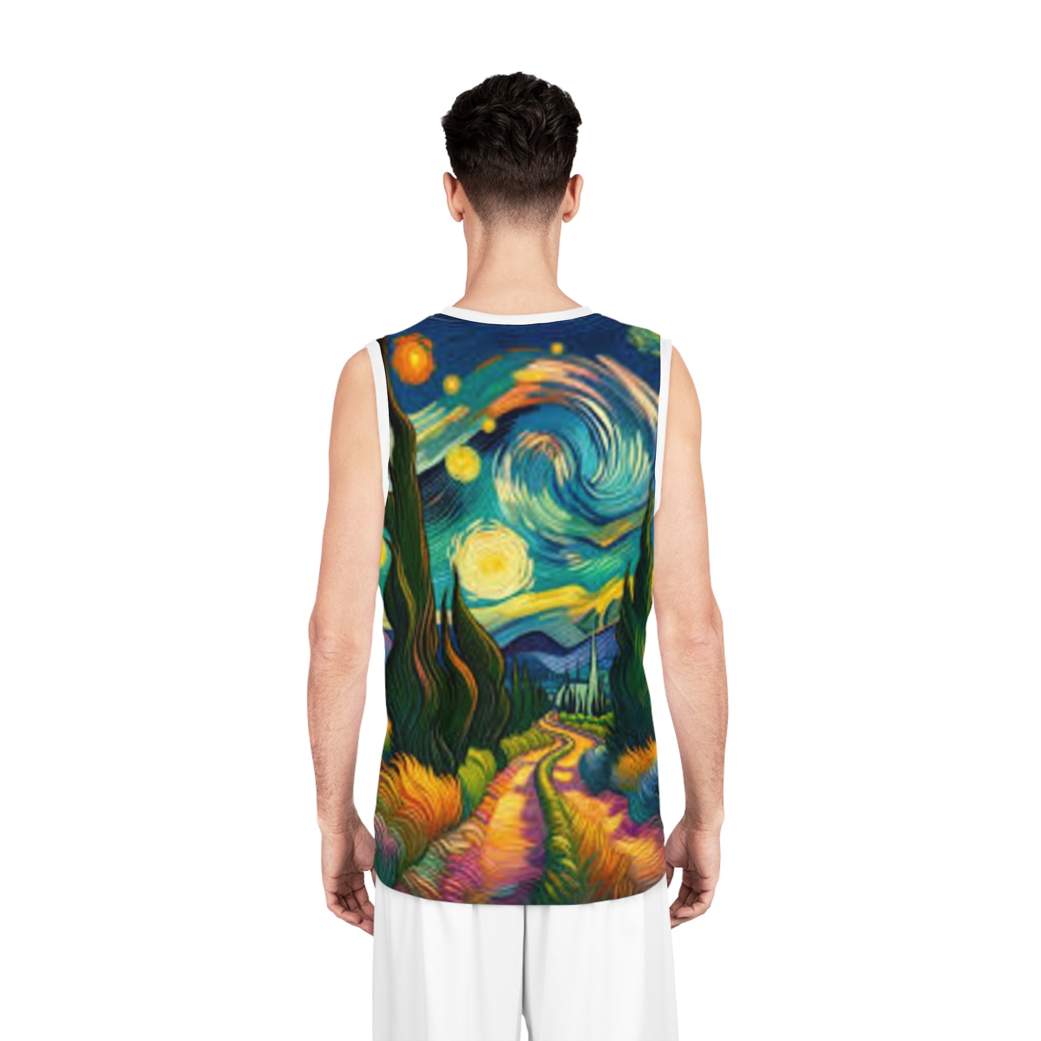 Starry Night Landscape Basketball Jersey — Van Gogh Style All-Over Print