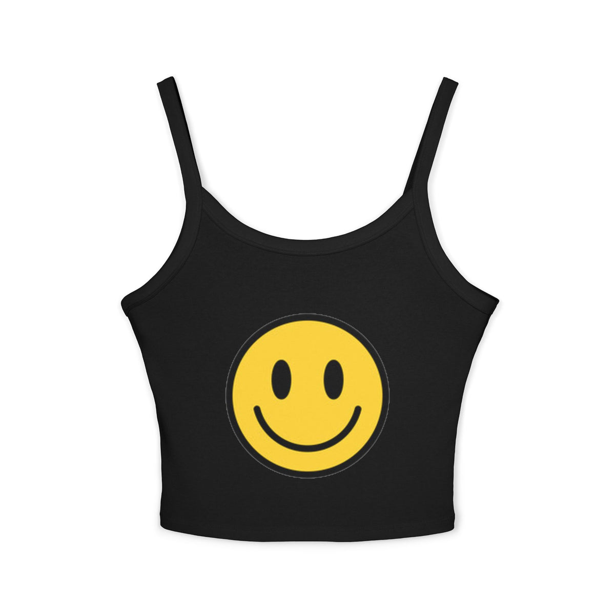 Smiley Face Crop Tank — Women's Spaghetti Strap Smile Graphic Tank Top