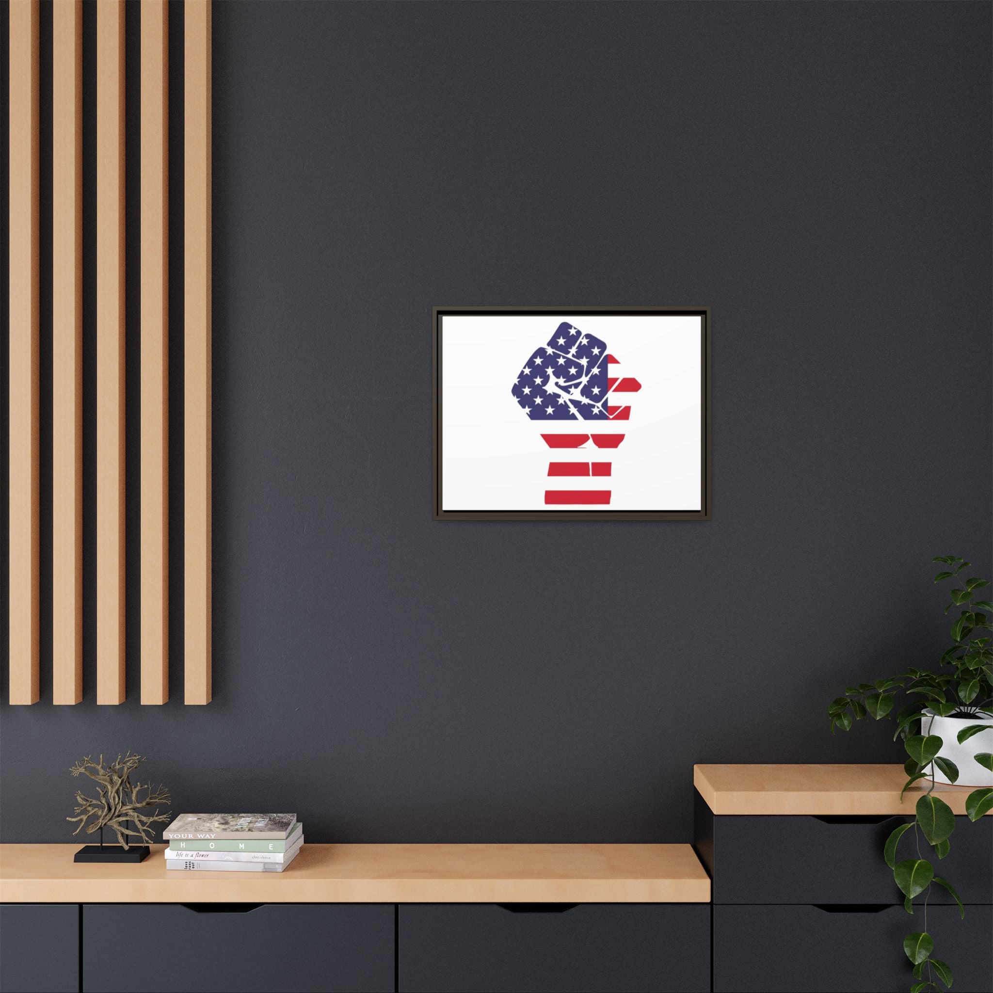 Framed Canvas Print – American Flag Fist Wall Art
