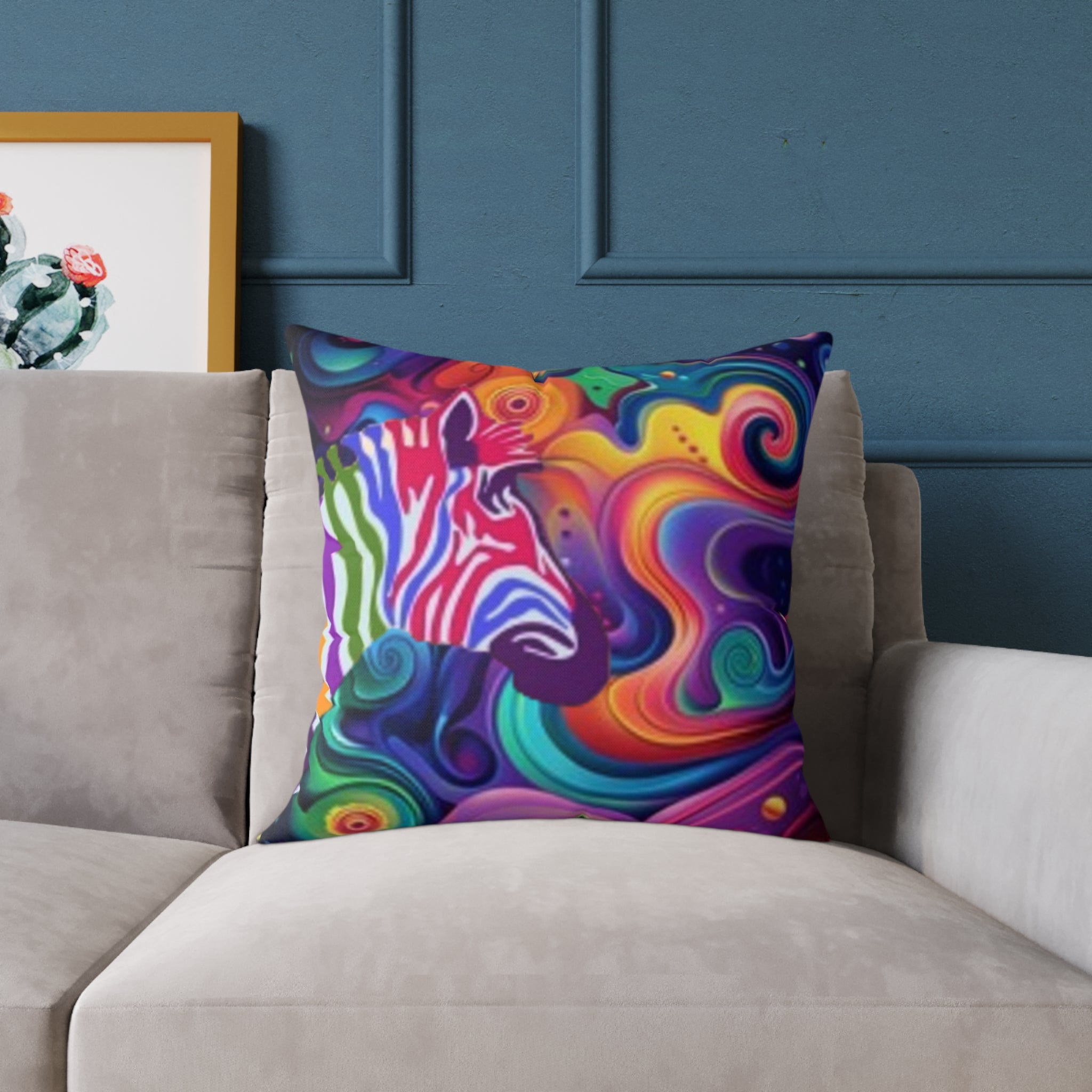 Psychedelic Zebra Swirl Square Throw Pillow
