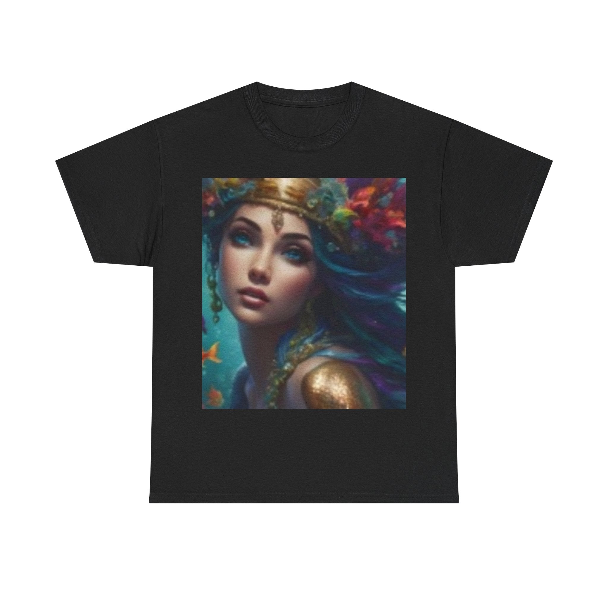 T-shirt Portrait Coucher de Soleil Mythique — T-shirt Graphique Déesse Artistique & Coucher de Soleil Vibrant