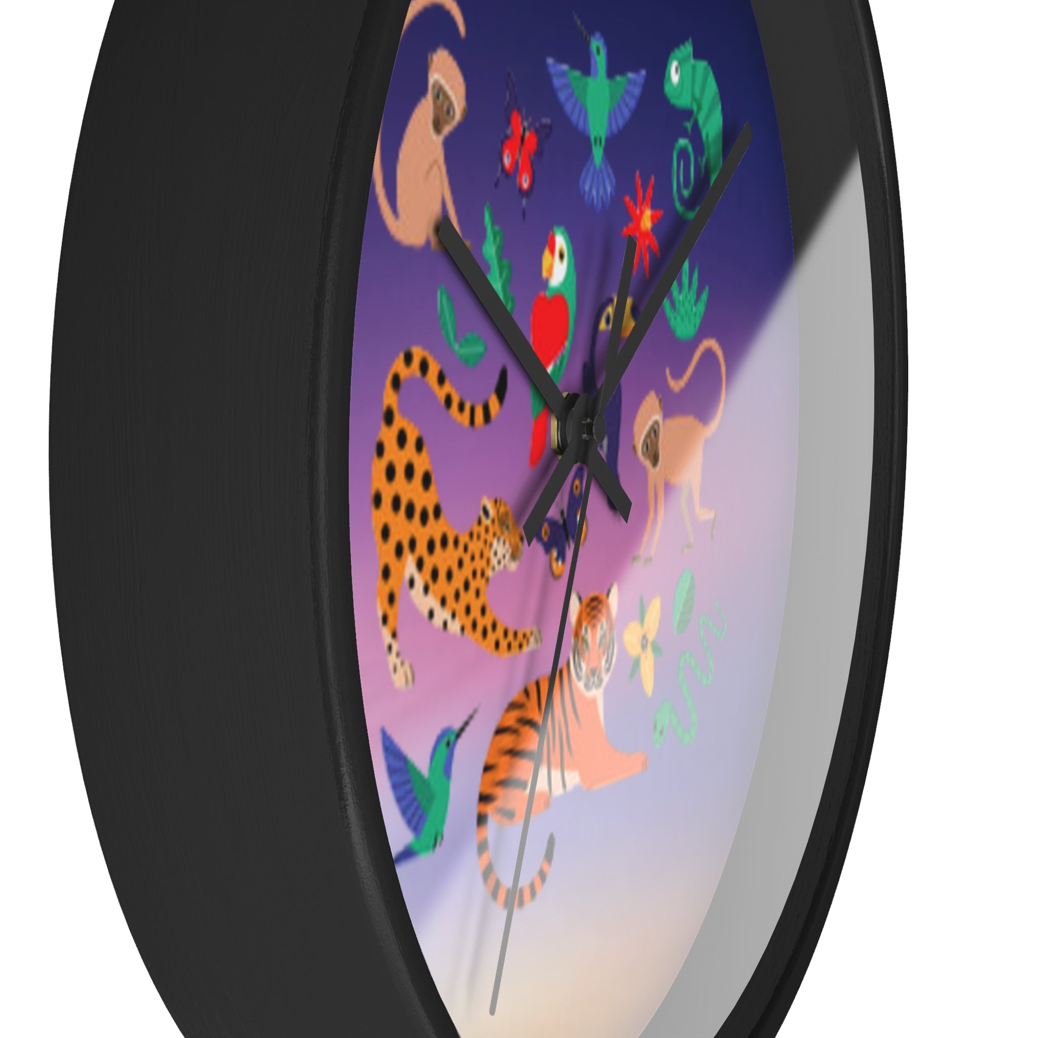 Jungle Friends Wall Clock — Colorful Tropical Animal Decorative Clock
