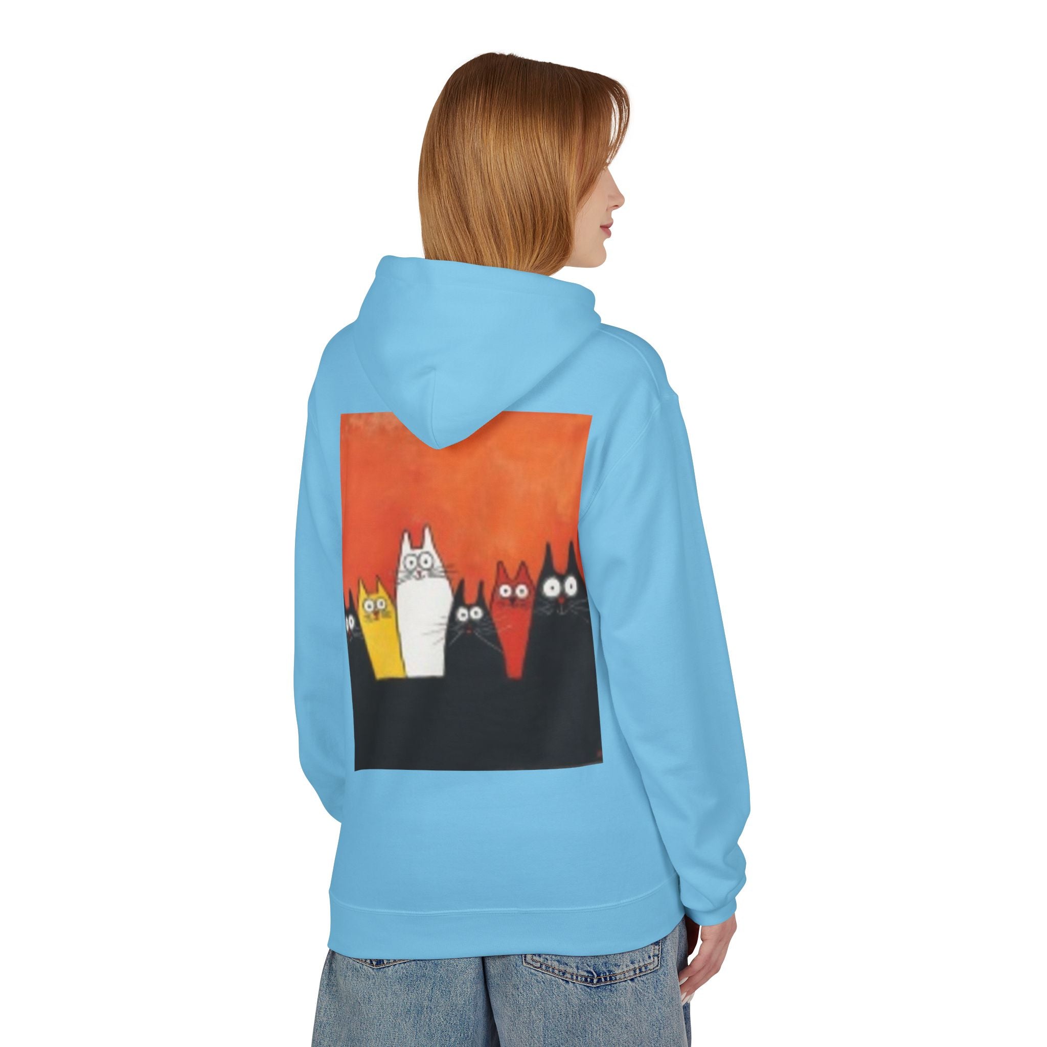 Women's Cute Cat Trio Hoodie – Whimsical Orange & Black Cat Graphic Pullover