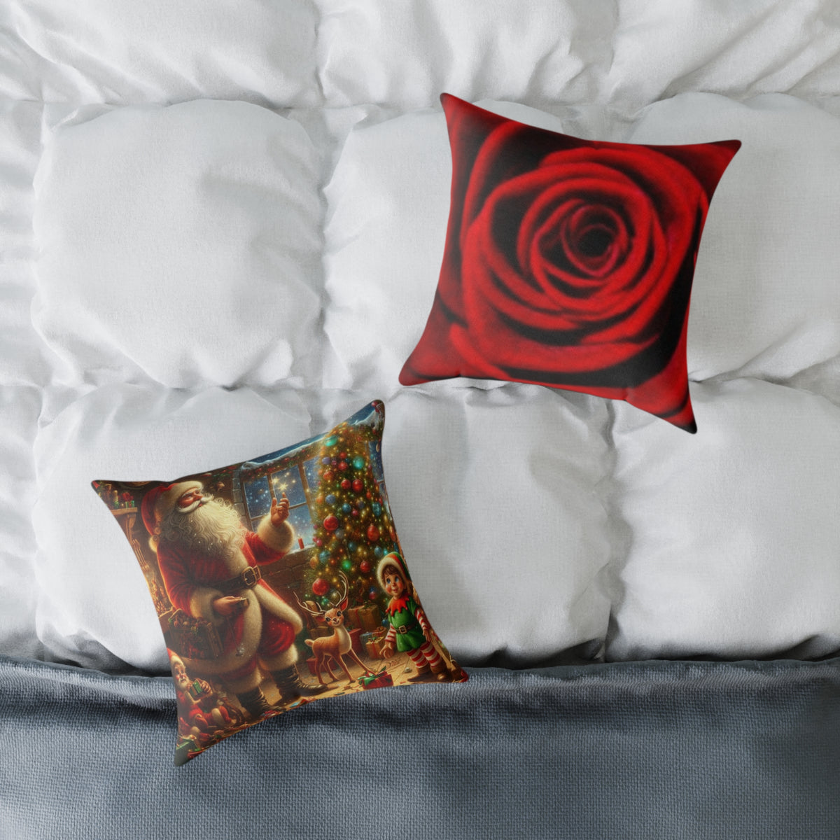 Christmas Santa Scene Square Pillow — Festive Holiday Throw Cushion