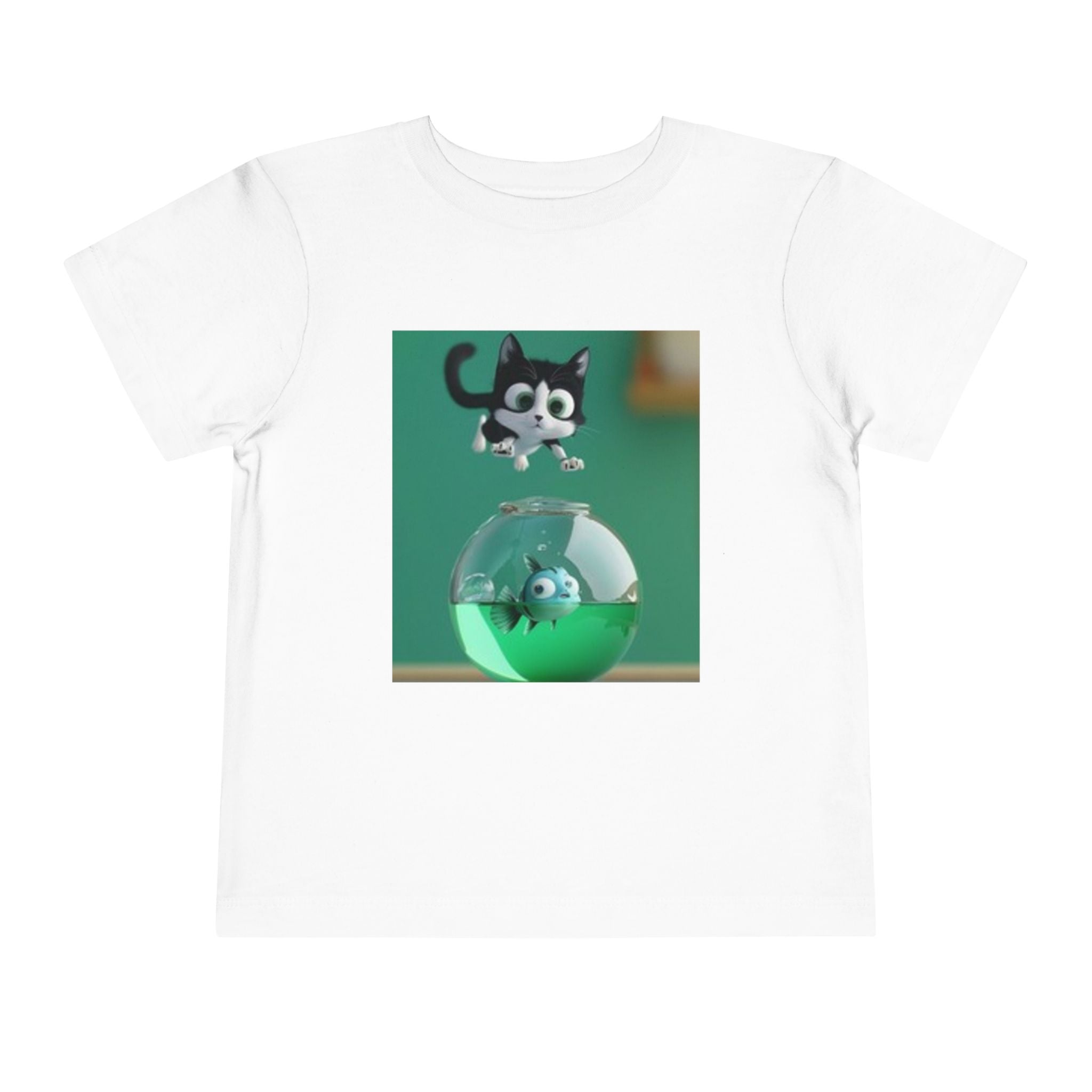 Toddler Tee — Playful Kitten and Fishbowl Graphic