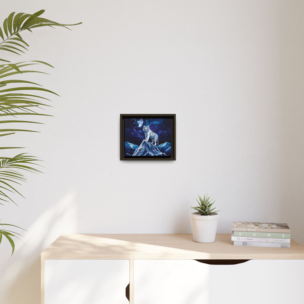 Framed Matte Canvas - White Tiger on Moonlit Mountain