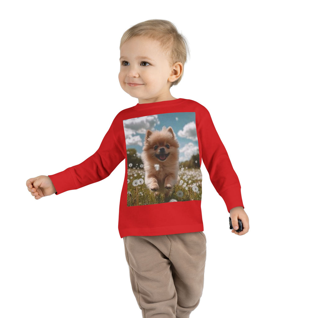 Toddler Tee — Puppy Running through Wildflowers Sleeve Shirt for Kids