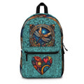 Teal Bohemian Heart & Dragonfly Backpack – Floral Artistic Daypack
