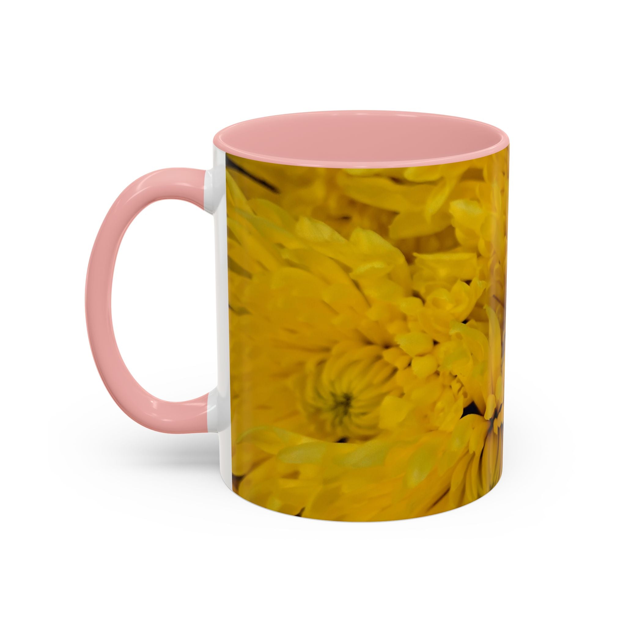 Yellow Chrysanthemum Accent Coffee Mug — Floral 11/15oz Tea Cup