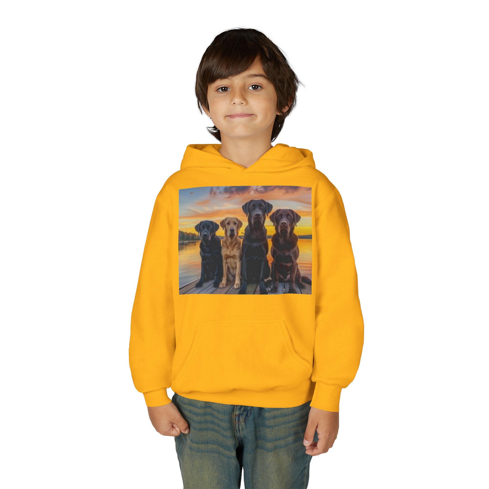 Youth Hoodie — Three Labrador Dogs at Sunset Photo Print