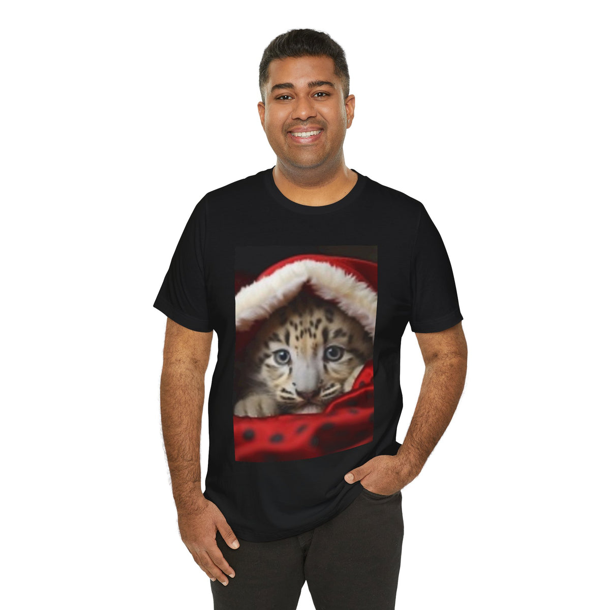 Christmas Snow Leopard Cub T-Shirt — Cute Holiday Cat Tee