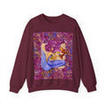 Mermaid & Fox Art Crewneck Sweatshirt — Whimsical Purple Mermaid Illustration