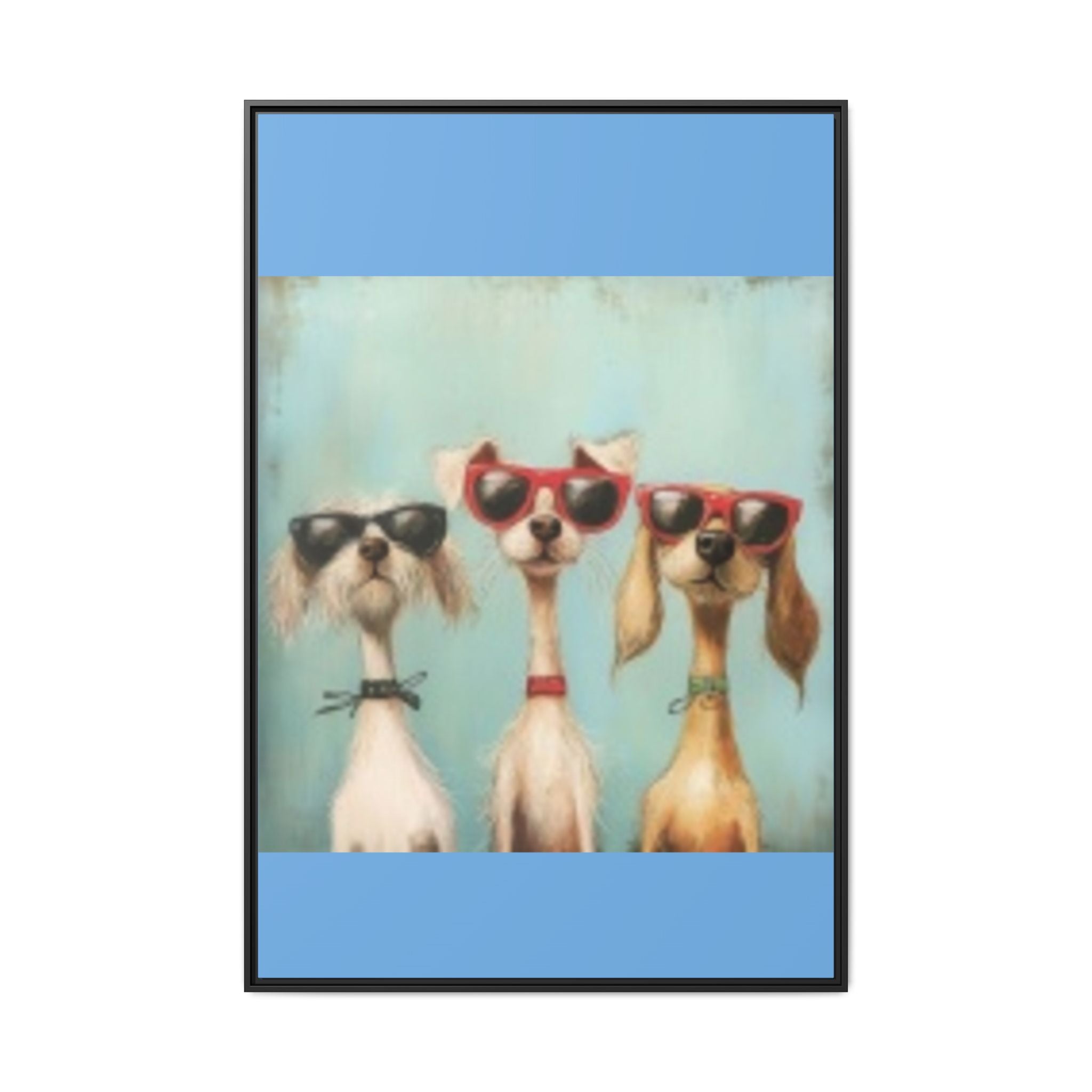 Framed Matte Canvas — Three Cool Dogs in Sunglasses Wall Art