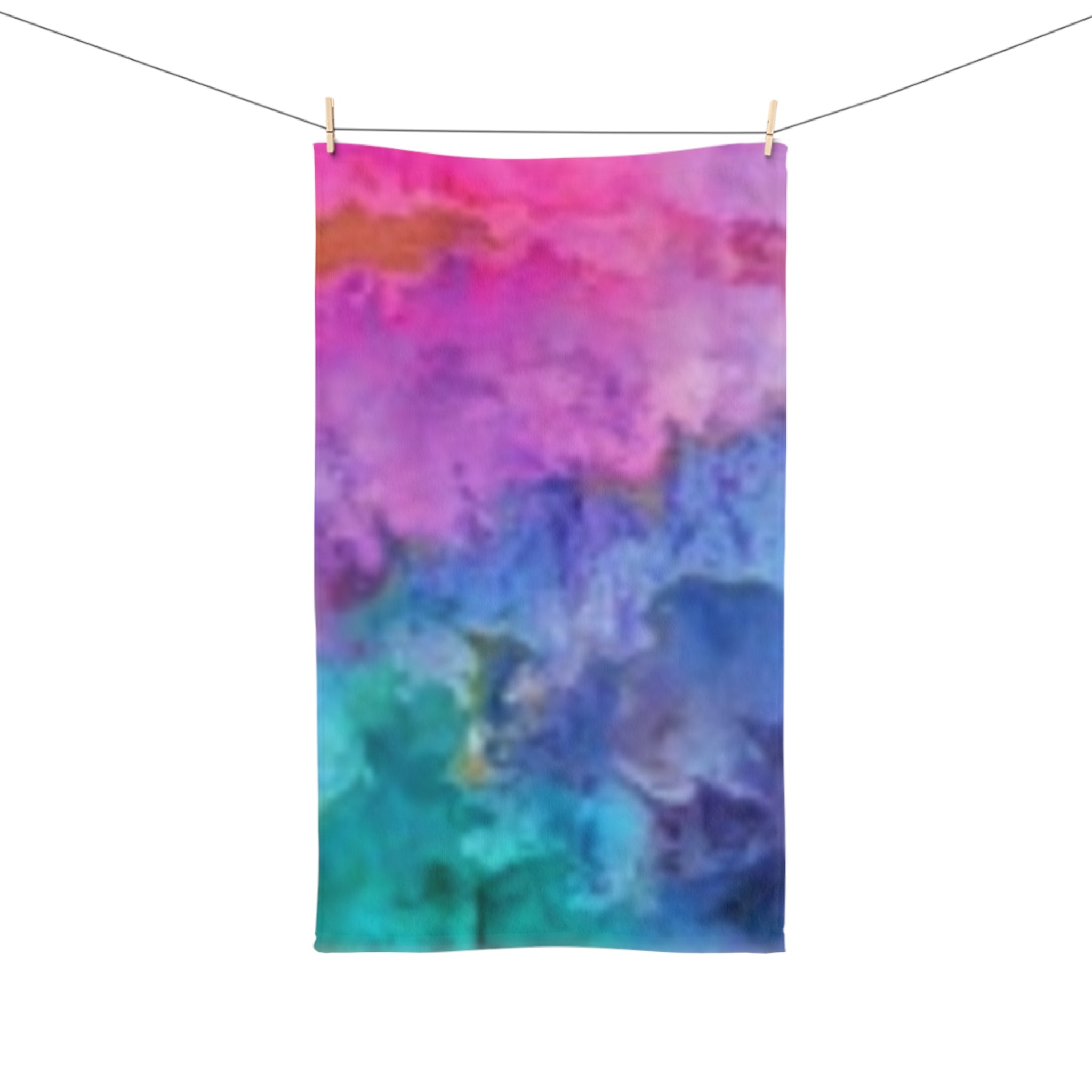 Abstract Watercolor Hand Towel — Vibrant Pink Blue Teal Bathroom & Kitchen Accent