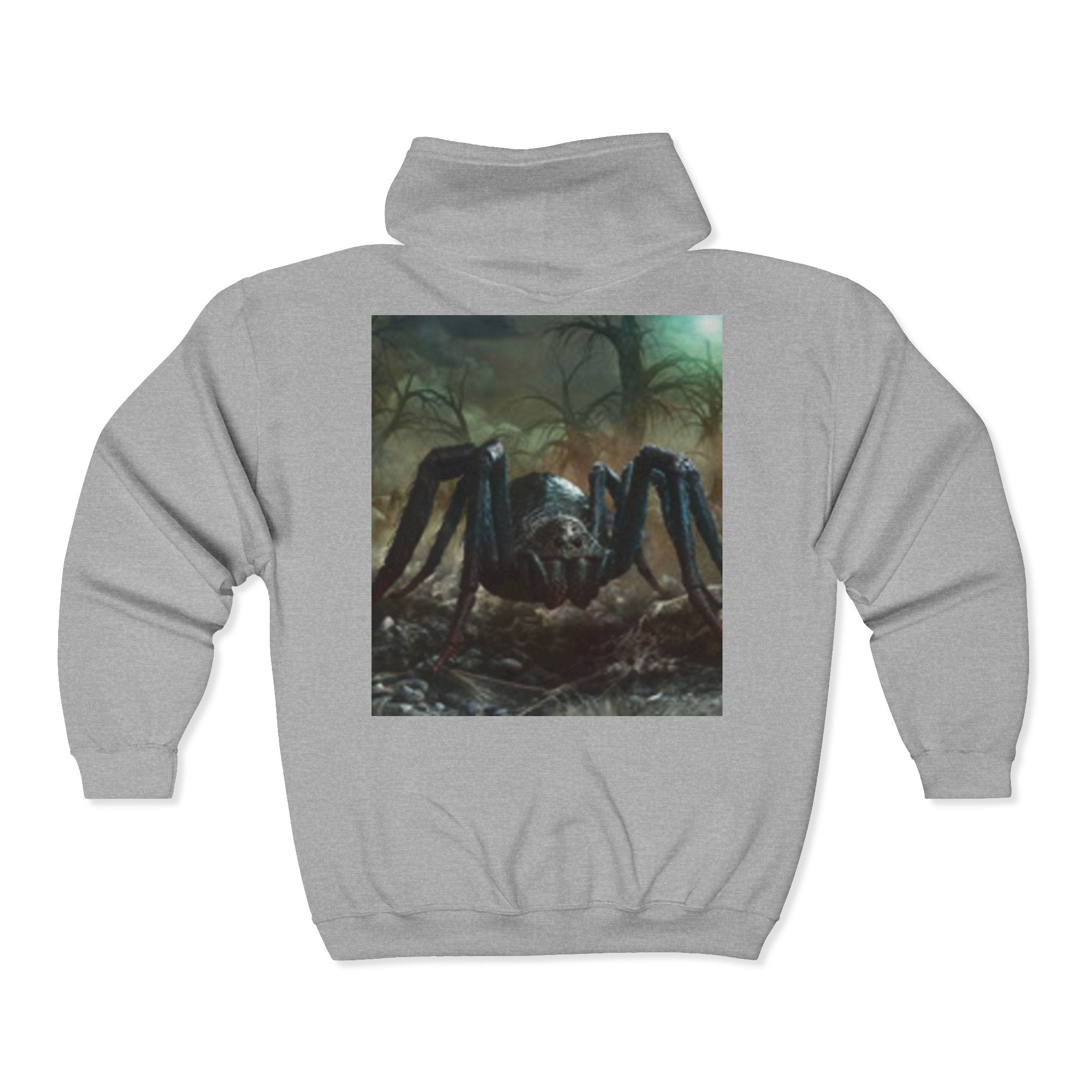 Sun Emblem Zip Hoodie with Gothic Spider Back Print
