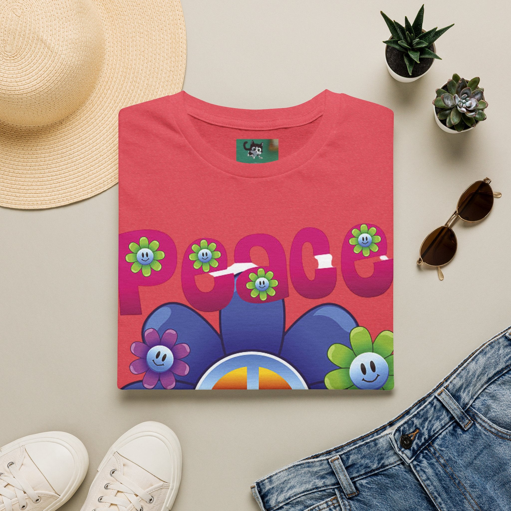 T-shirt Chien Rétro Fleur Lunettes de Soleil "Peace & Love"
