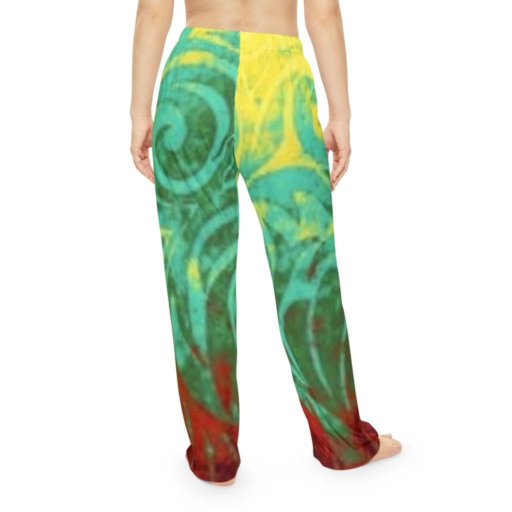 Boho Swirl Women's Pajama Pants – Vibrant Turquoise, Yellow & Red Lounge Sleepwear