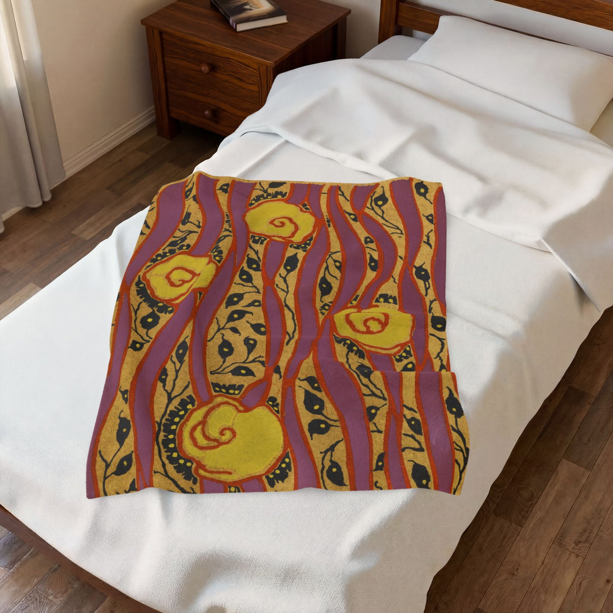 Velveteen Plush Blanket – Abstract Floral Swirl Pattern, Warm Cozy Throw