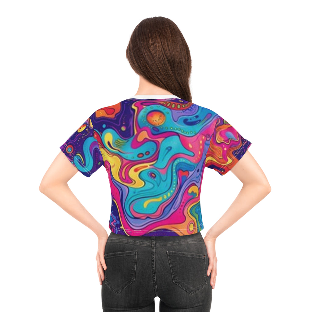 Psychedelic Swirl Crop T-shirt — Vibrant Abstract