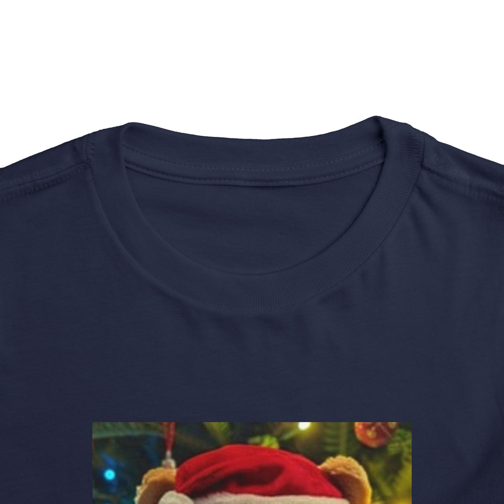 Toddler Tee — Christmas Teddy Bear with Santa Hat Holiday Shirt