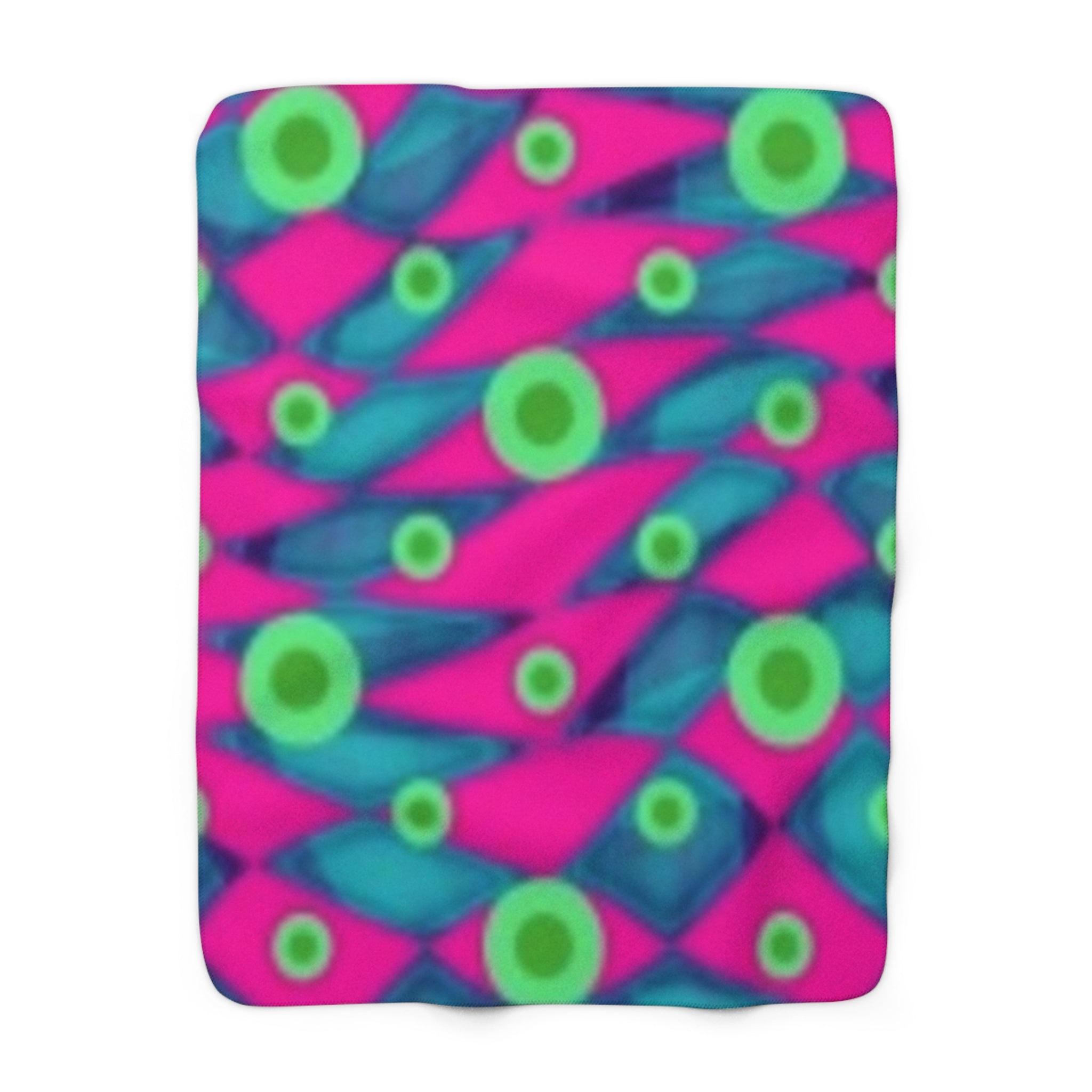 Vibrant Neon Abstract Sherpa Blanket — Plush Fleece Throw with Pink, Teal & Lime Pattern