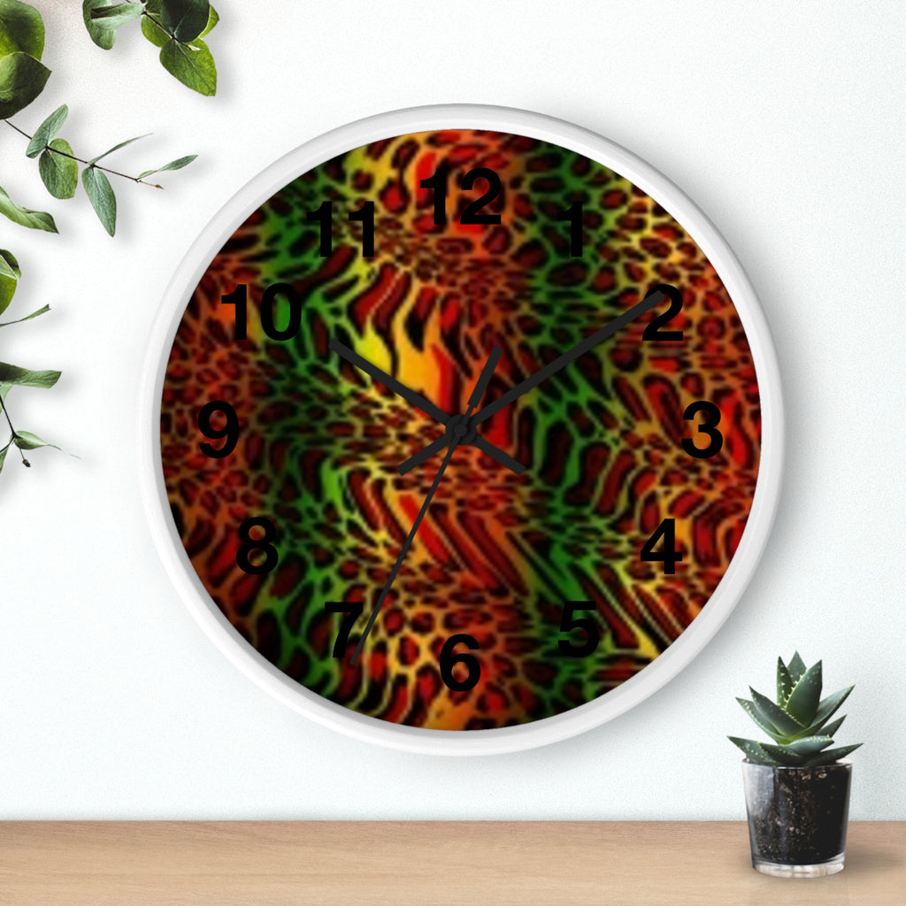 Rasta Safari Wall Clock — Vibrant Red Green Yellow Animal Print Timepiece