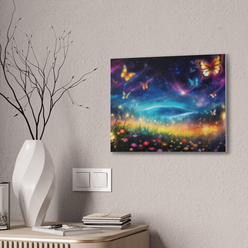 Butterfly Dreamscape Canvas Print — Fantasy Night Meadow Wall Art
