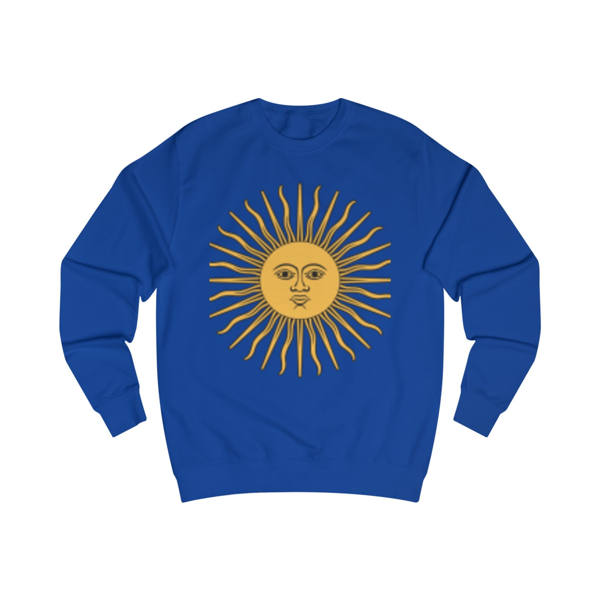 Sweat-shirt graphique Sunburst — Motif vintage visage soleil devant & spirale colorée derrière