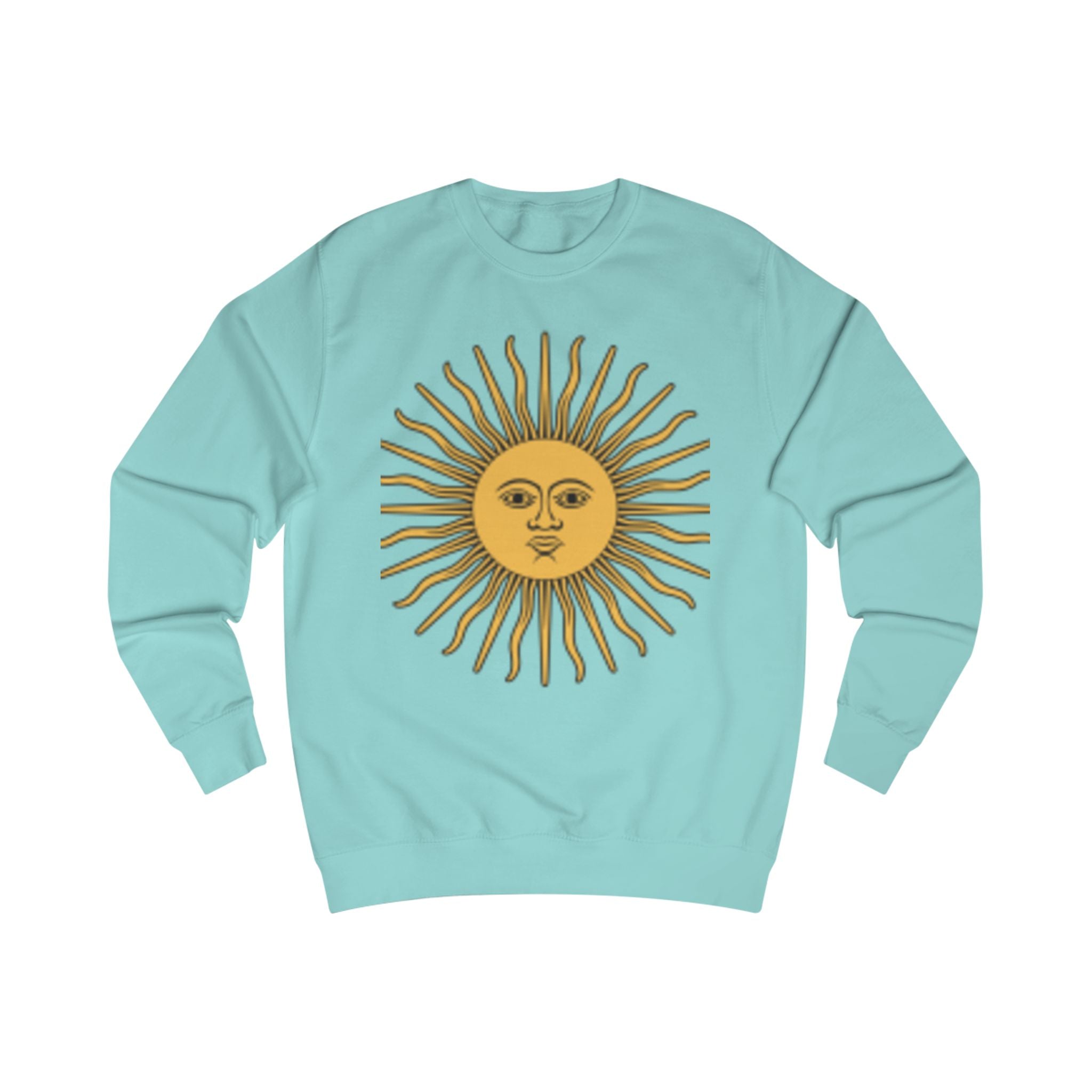 Sweat-shirt graphique Sunburst — Motif vintage visage soleil devant & spirale colorée derrière