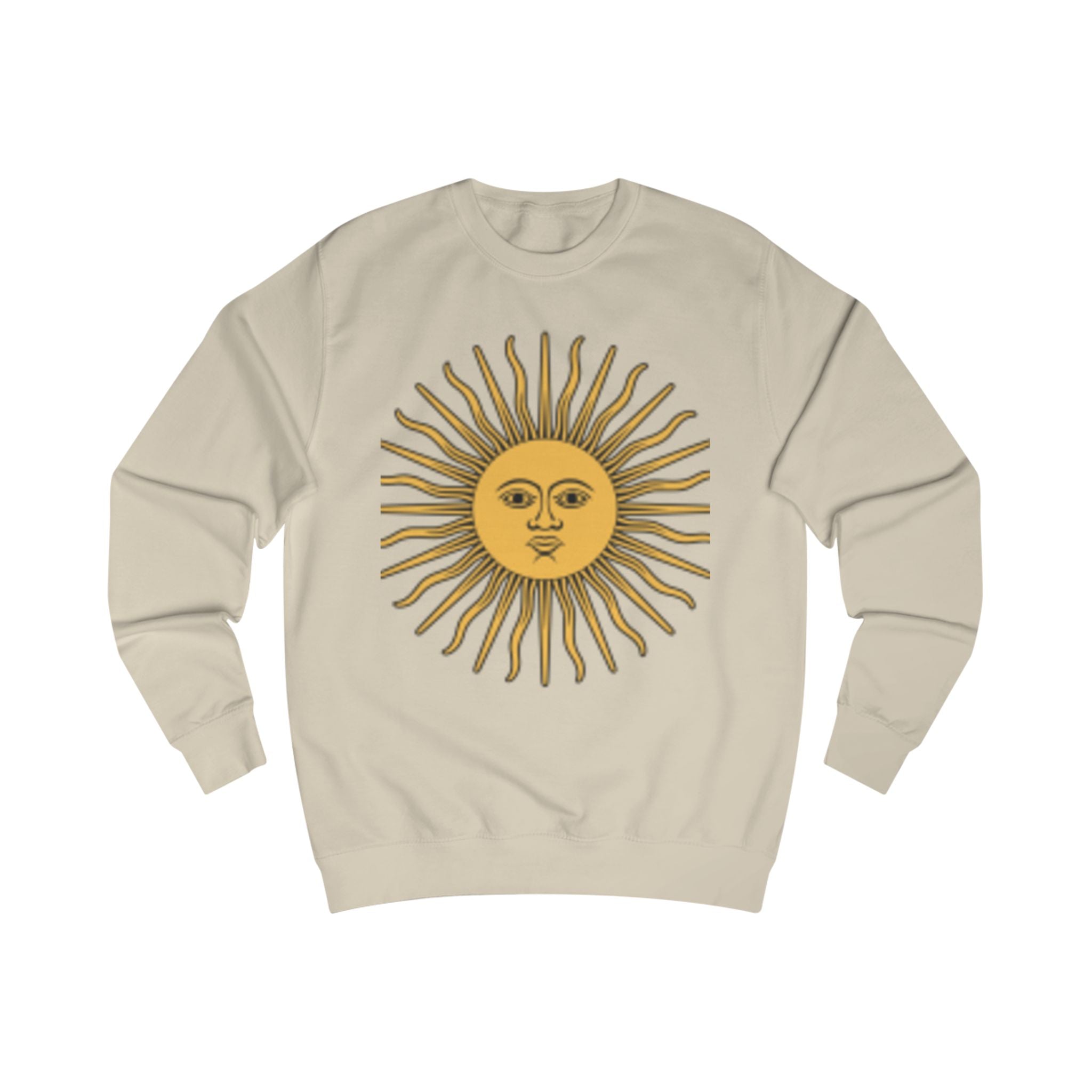 Sweat-shirt graphique Sunburst — Motif vintage visage soleil devant & spirale colorée derrière