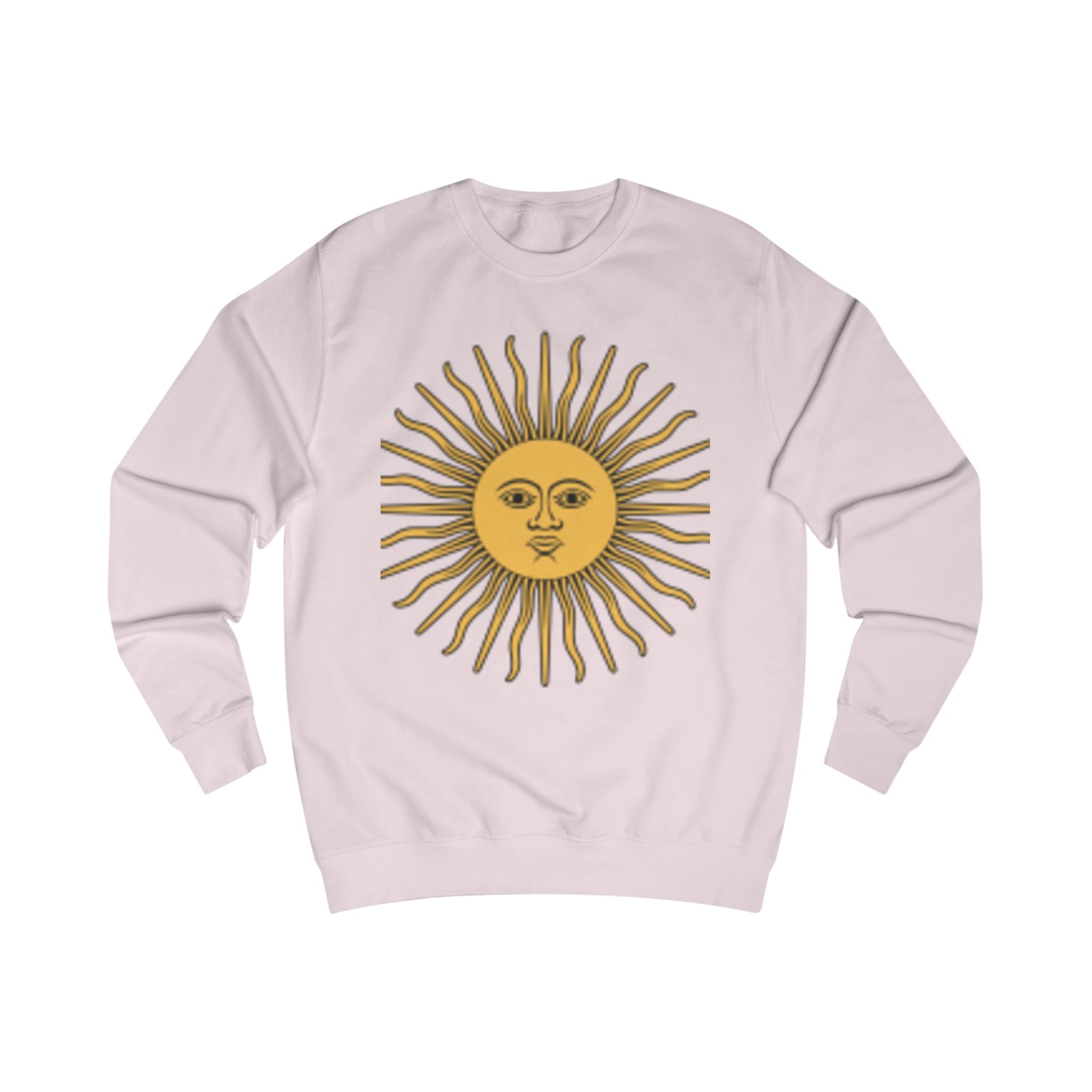 Sweat-shirt graphique Sunburst — Motif vintage visage soleil devant & spirale colorée derrière