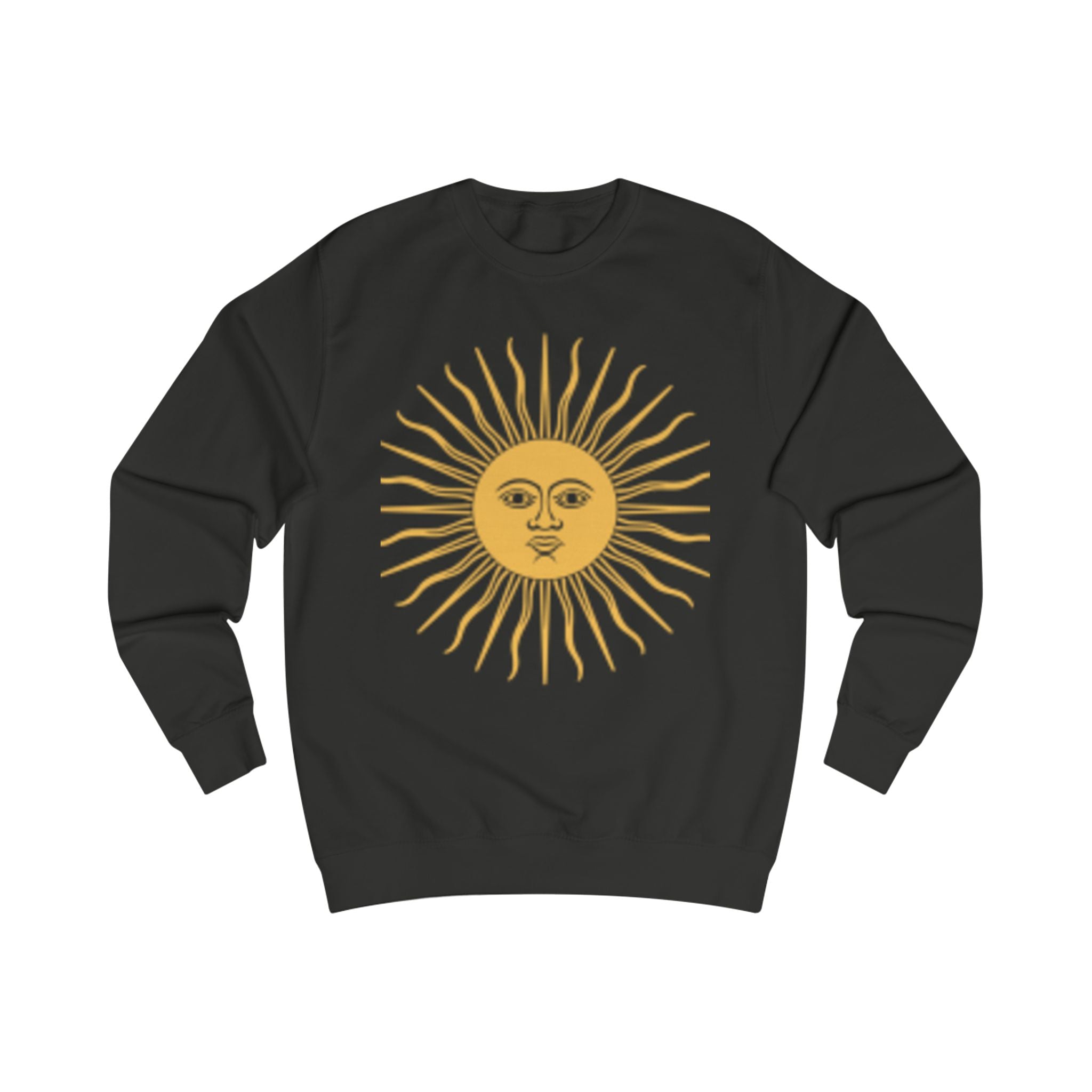 Sweat-shirt graphique Sunburst — Motif vintage visage soleil devant & spirale colorée derrière