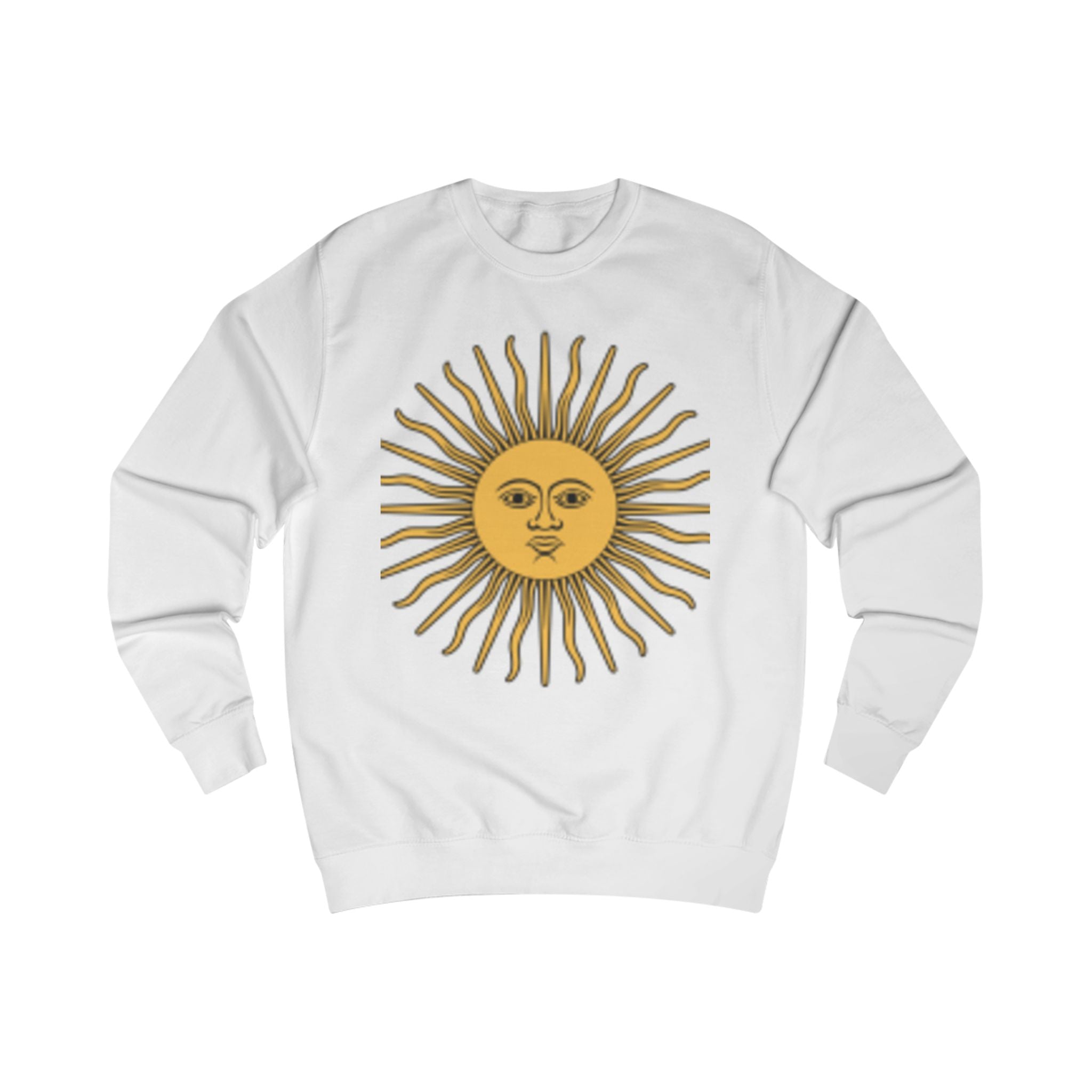 Sweat-shirt graphique Sunburst — Motif vintage visage soleil devant & spirale colorée derrière