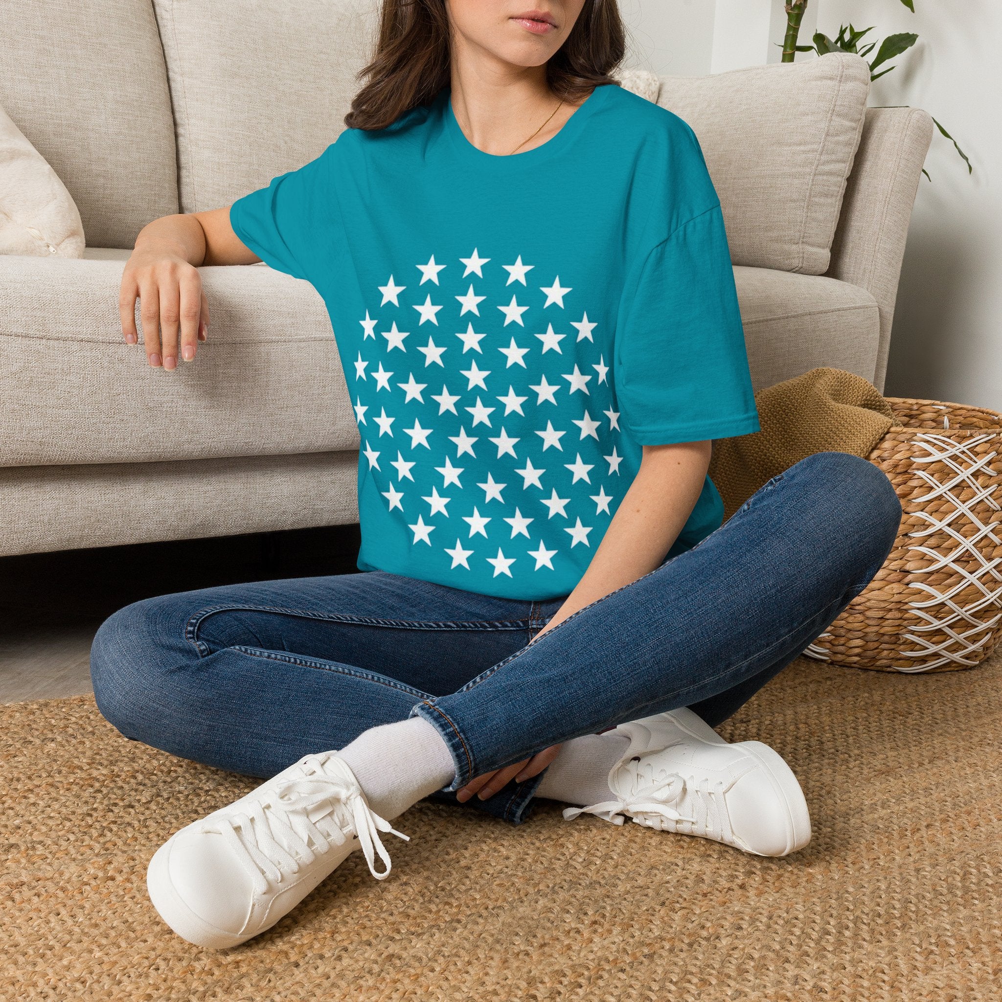 Racing Car Love Racing Patriotic Starburst Pocket T-Shirt – Blue Stars Chest Print