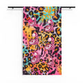 Sheer Window Curtain — Vibrant Neon Leopard Print with Pink Cheshire Cats
