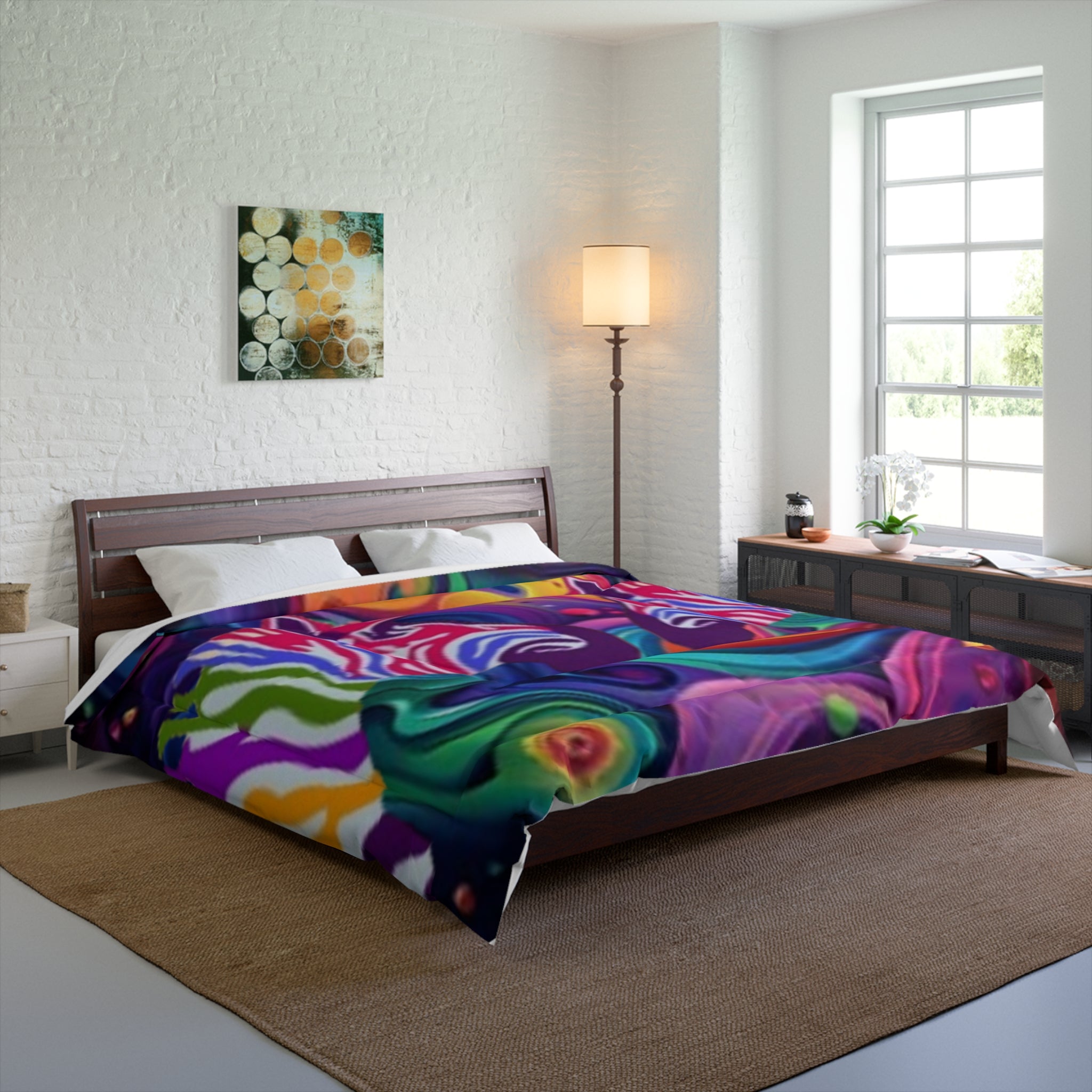 Psychedelic Zebra Comforter — Vibrant Swirl Rainbow Comforter