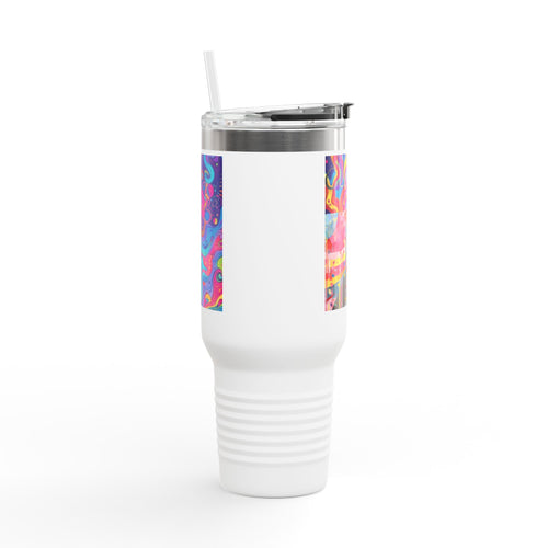 Black Cat & Psychedelic Colors Insulated Travel Mug, 40oz Fabulous Gift!