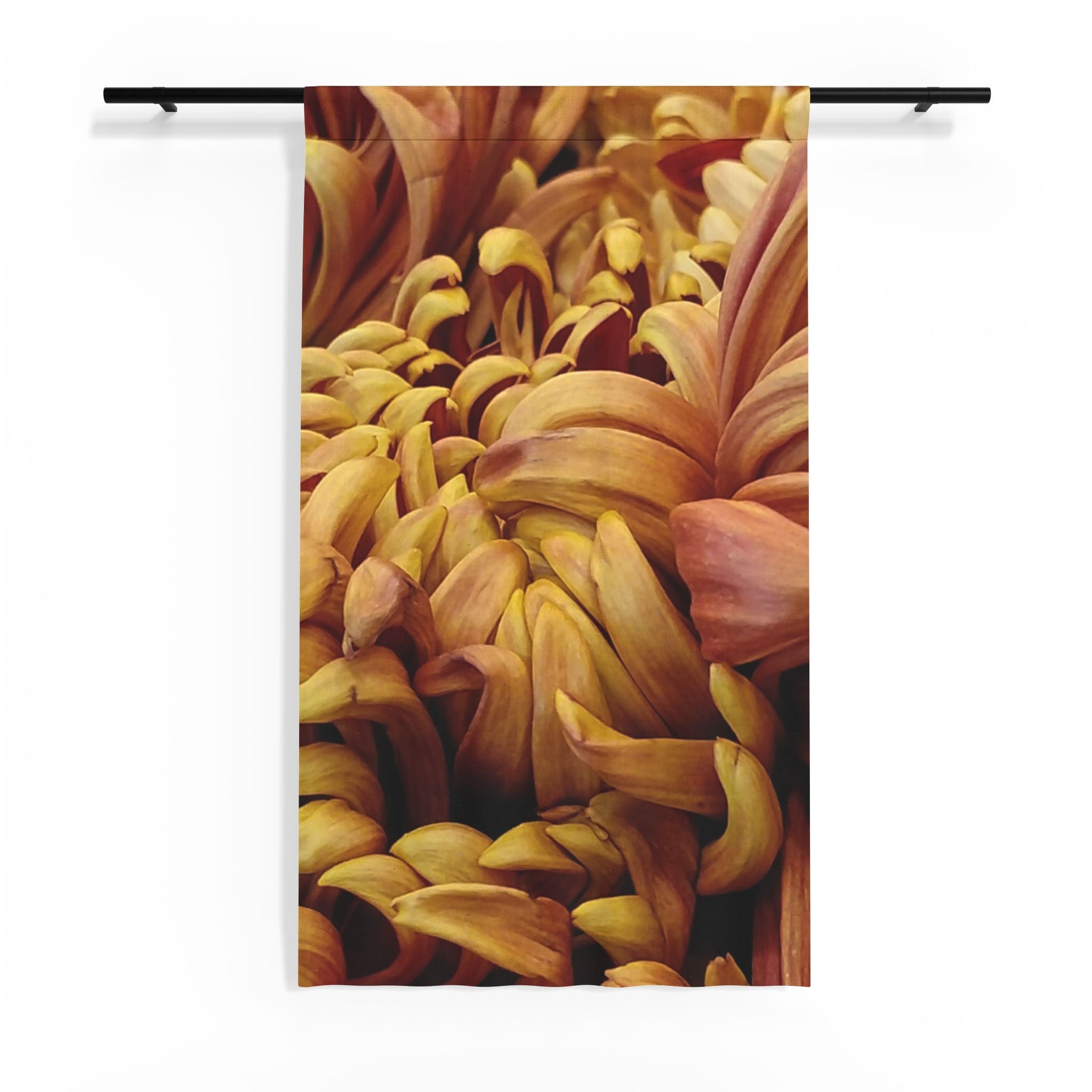 Chrysanthemum Bloom Sheer Curtain — Golden Floral Window Panel