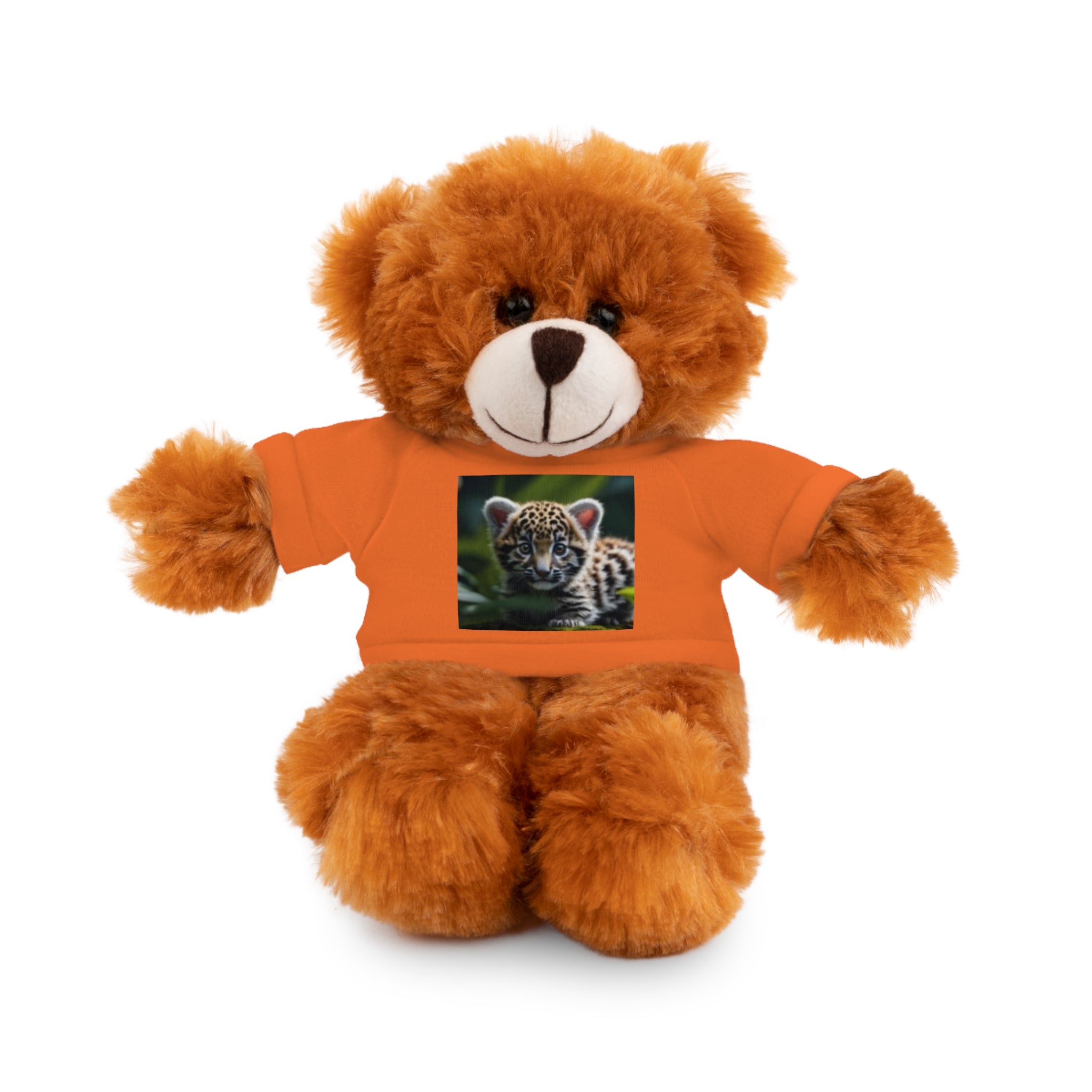 Plush Teddy Bear with Leopard Cub Tee — Cute Animal Gift for Kids & Wildlife Lovers